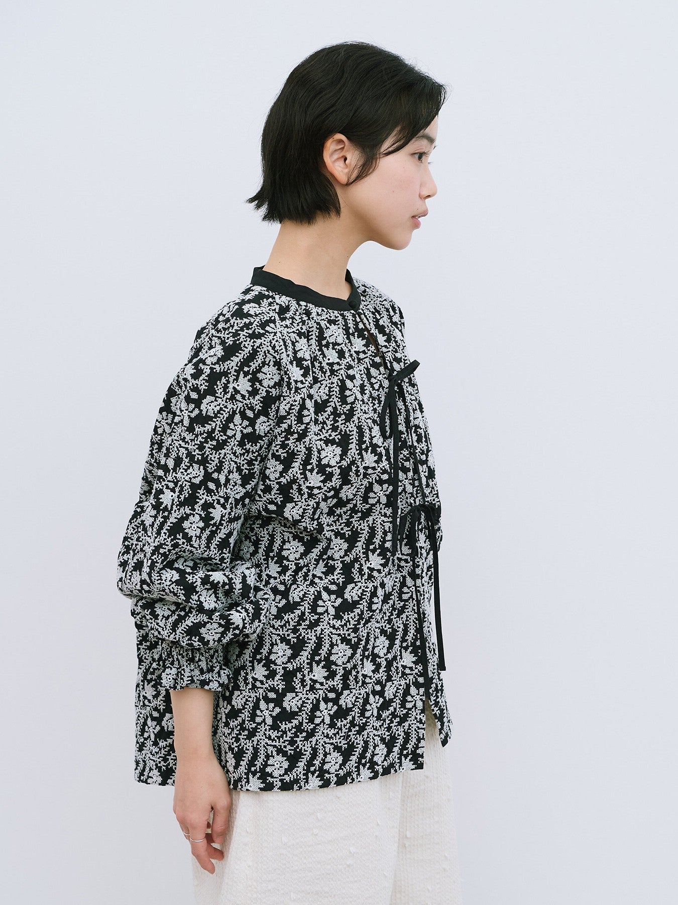 garden embroidery gather スリーブブラウス | qiri