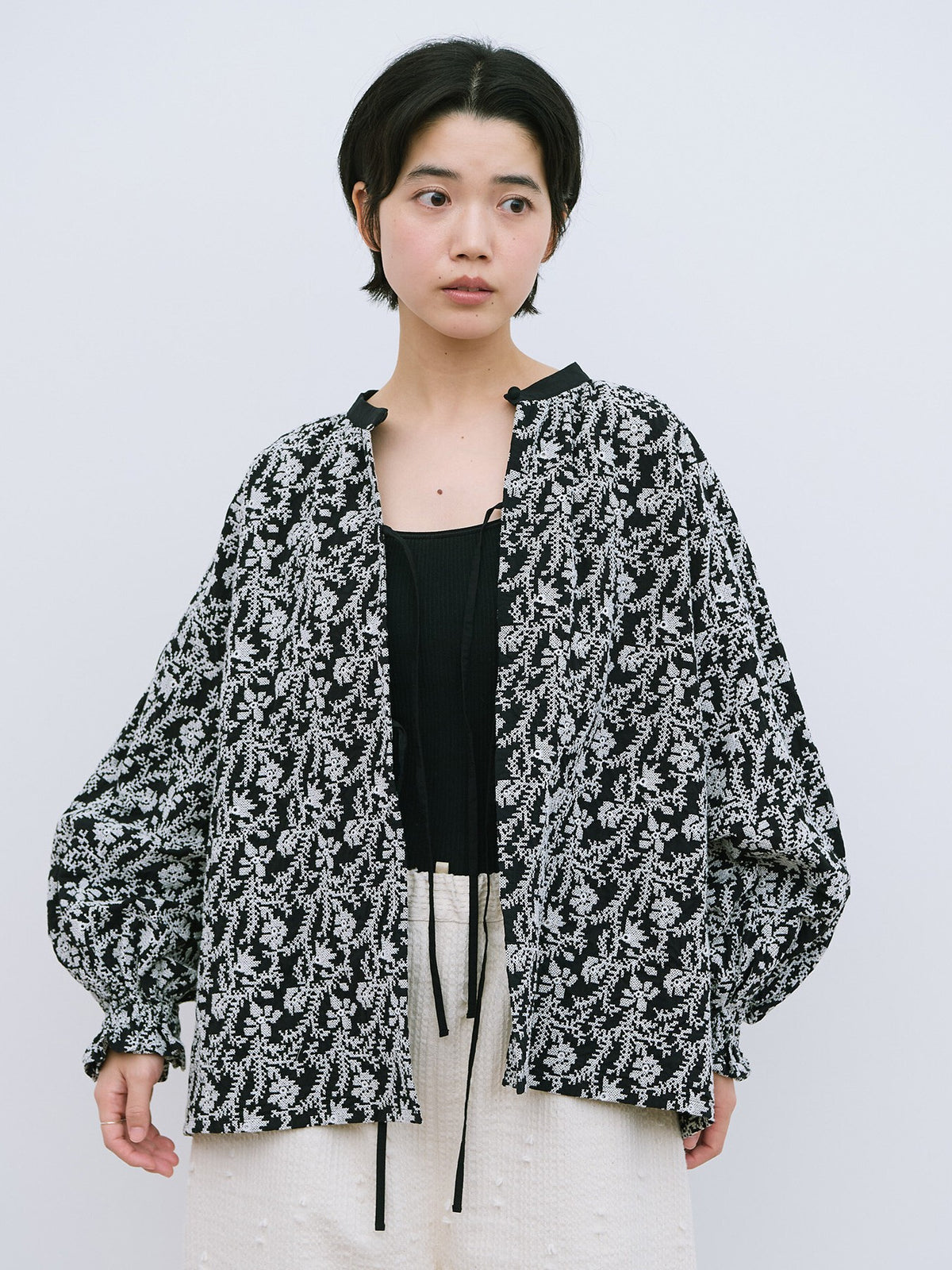 garden embroidery gather スリーブブラウス | qiri