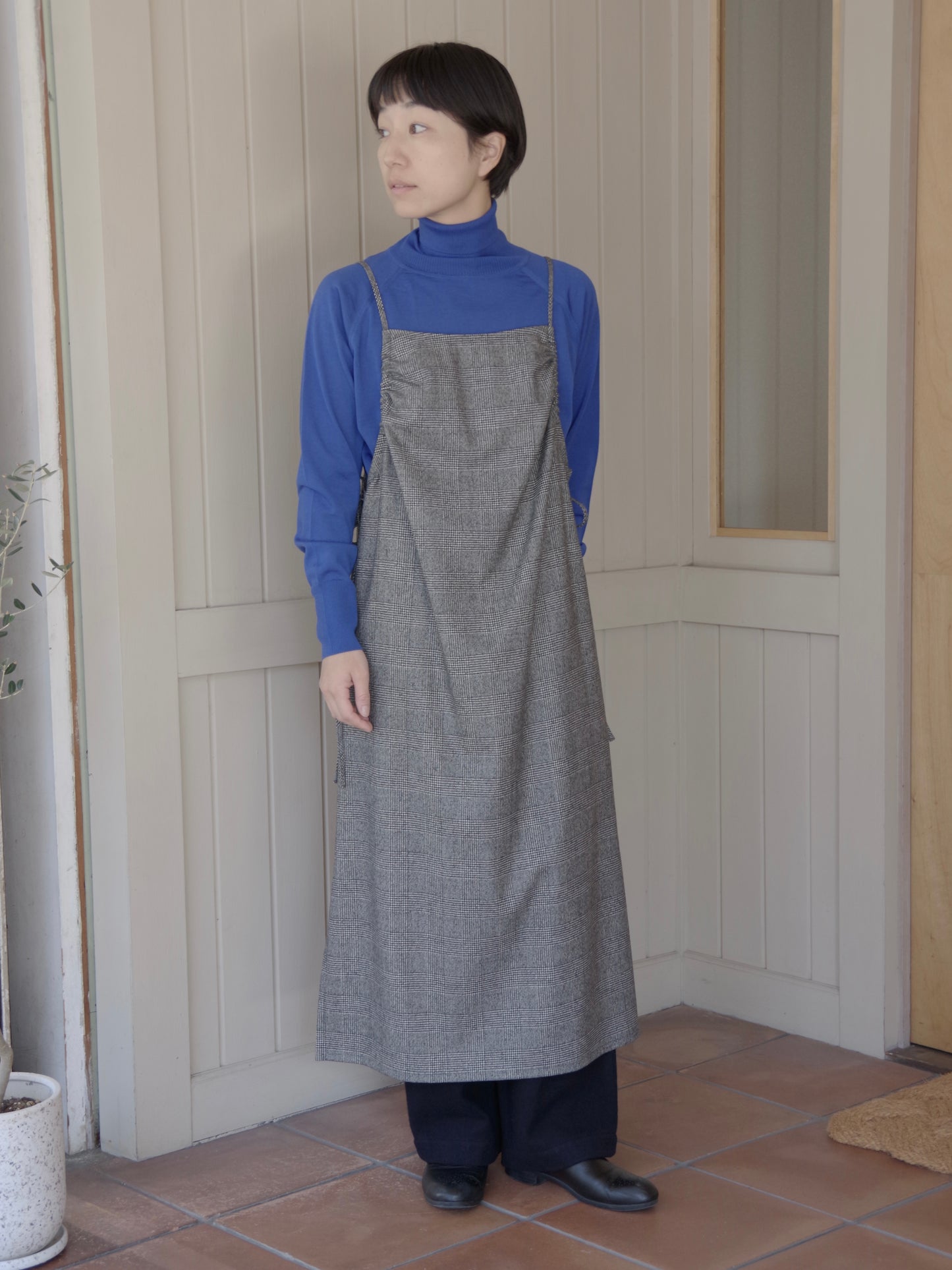 washable wool check drawstring ワンピース | yuni