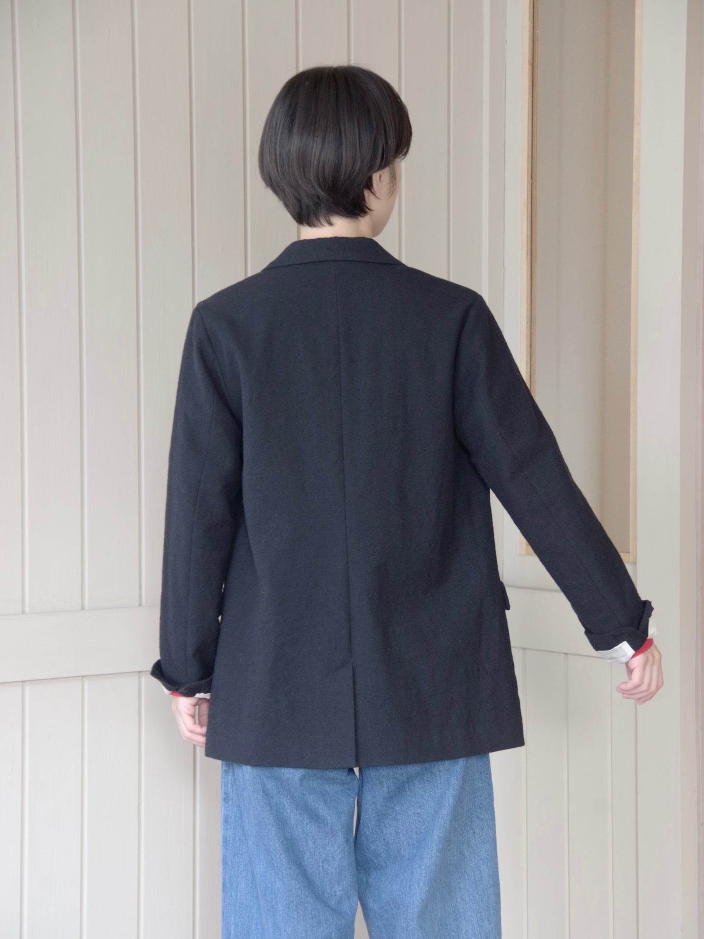 強縮ウールテーラードダブルジャケット | iki