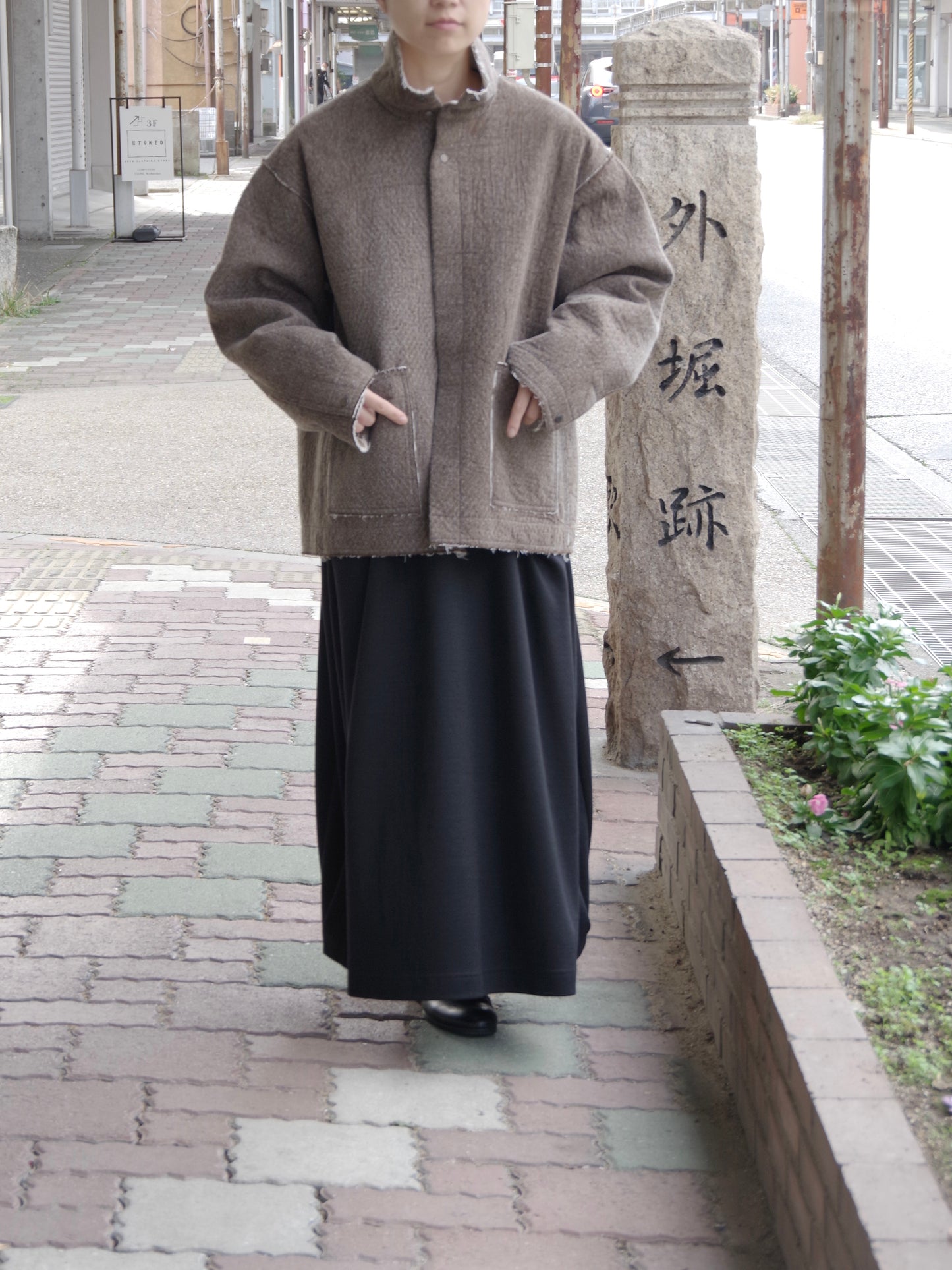 denim / fleece needle punch over jacket | qiri