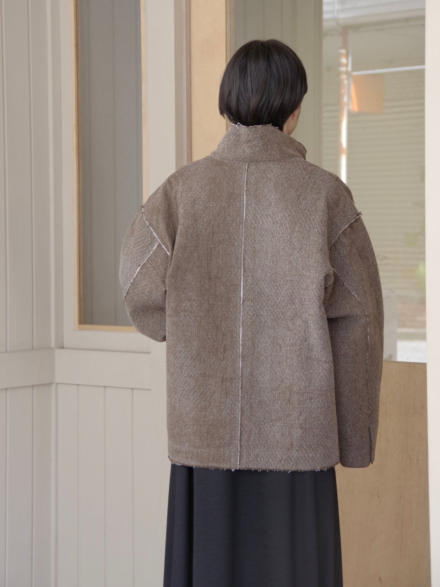 denim / fleece needle punch over jacket | qiri