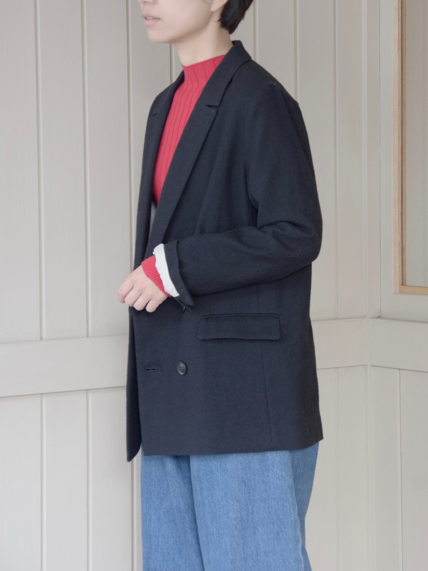 強縮ウールテーラードダブルジャケット | iki