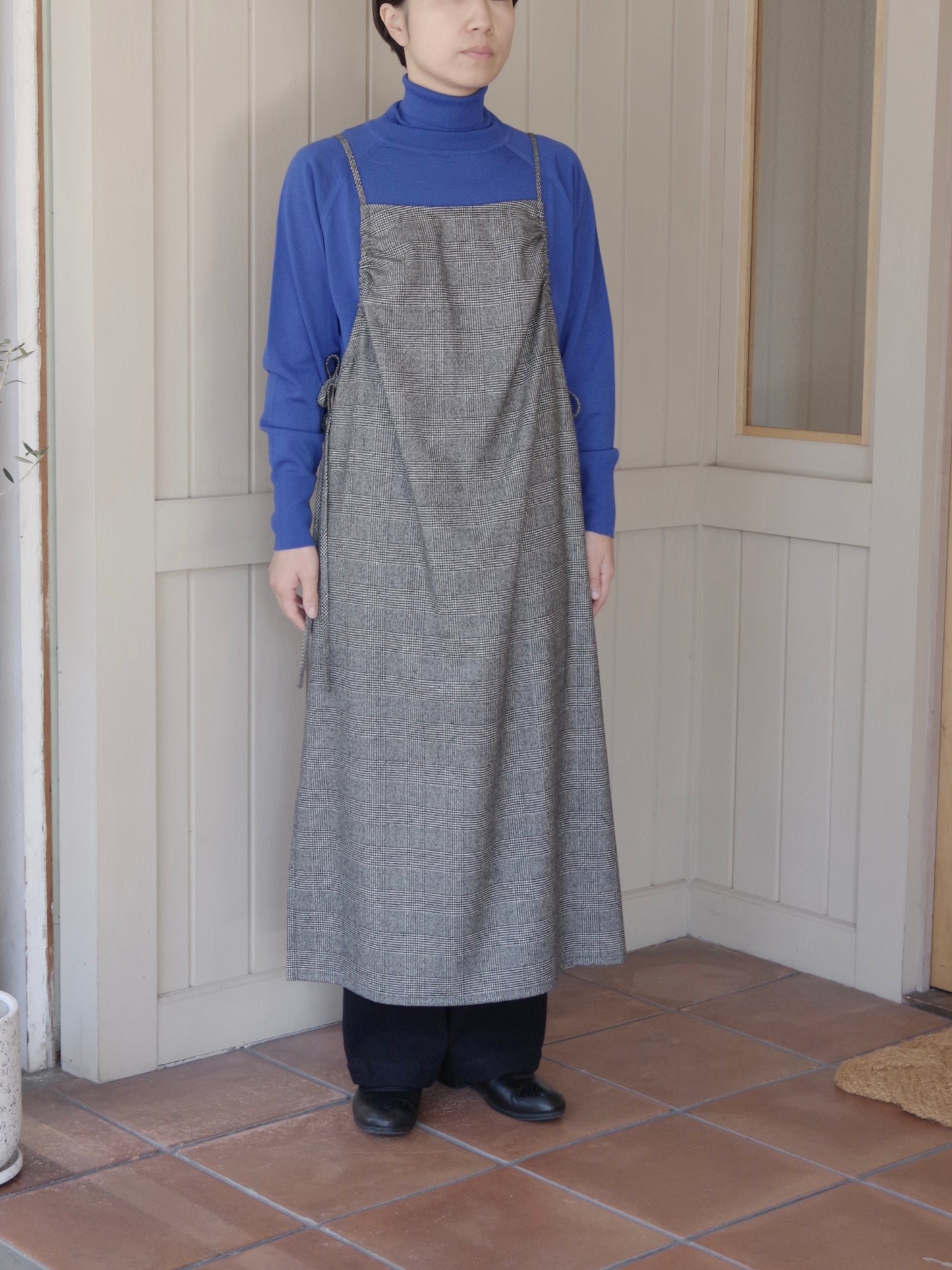 washable wool check drawstring ワンピース | yuni