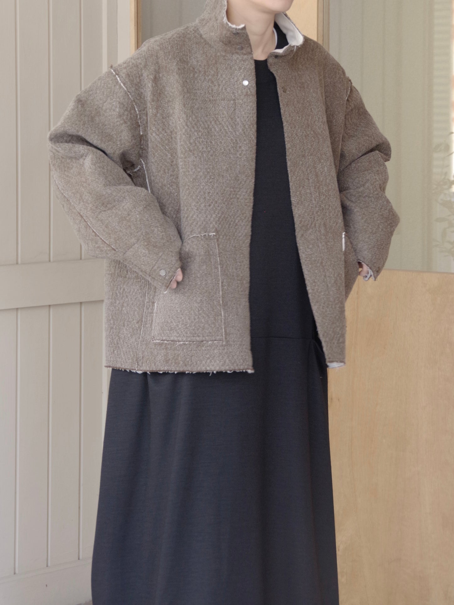 denim / fleece needle punch over jacket | qiri