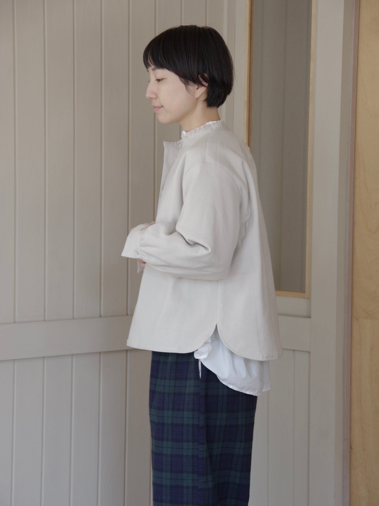 TINY FRILL COLLAR FILLING SHIRT JACKET | Gauze