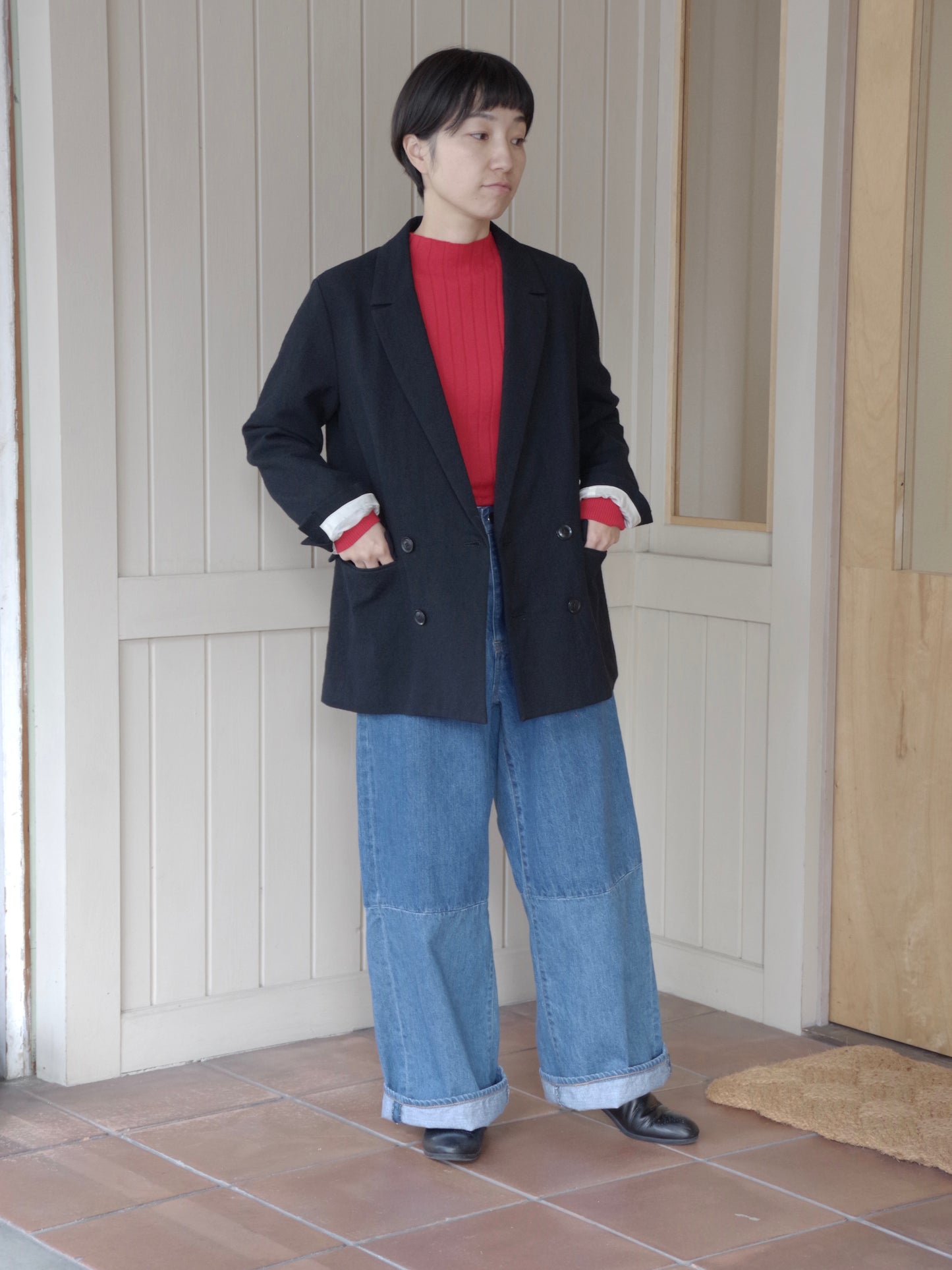 強縮ウールテーラードダブルジャケット | iki