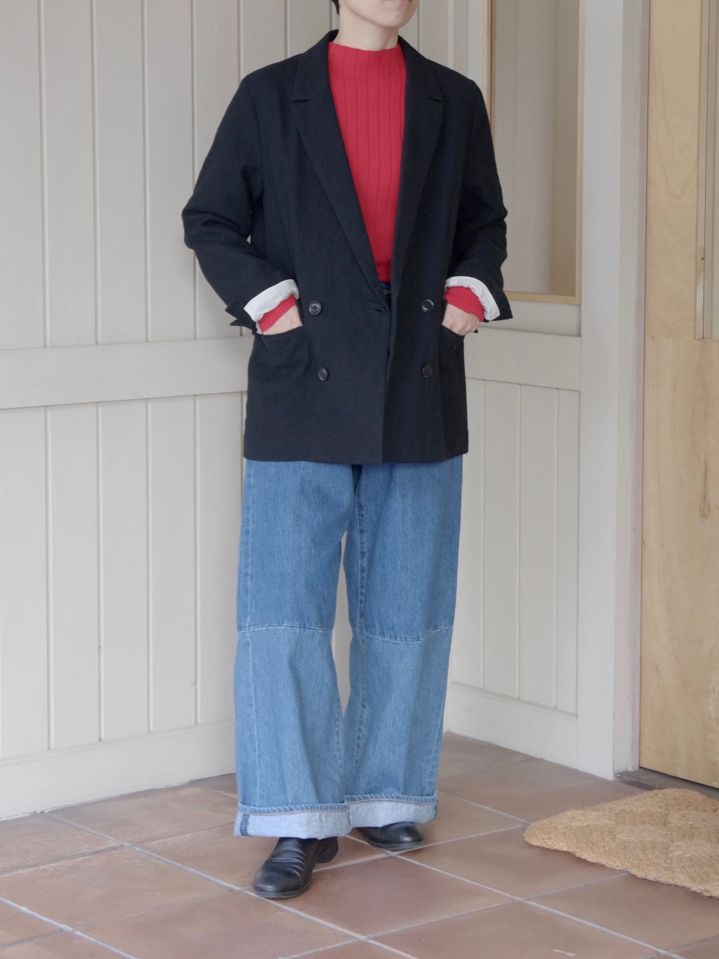 強縮ウールテーラードダブルジャケット | iki