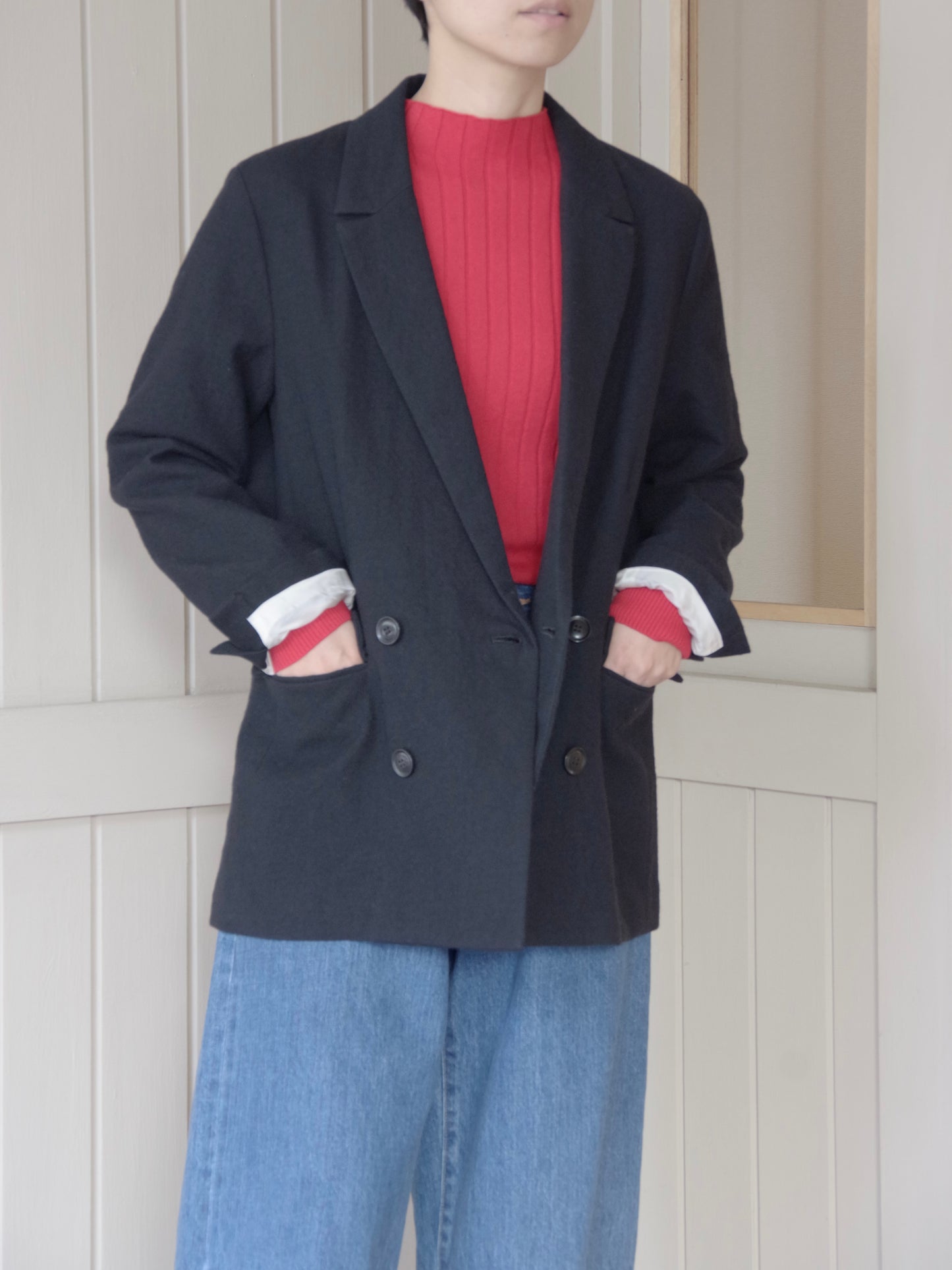 強縮ウールテーラードダブルジャケット | iki