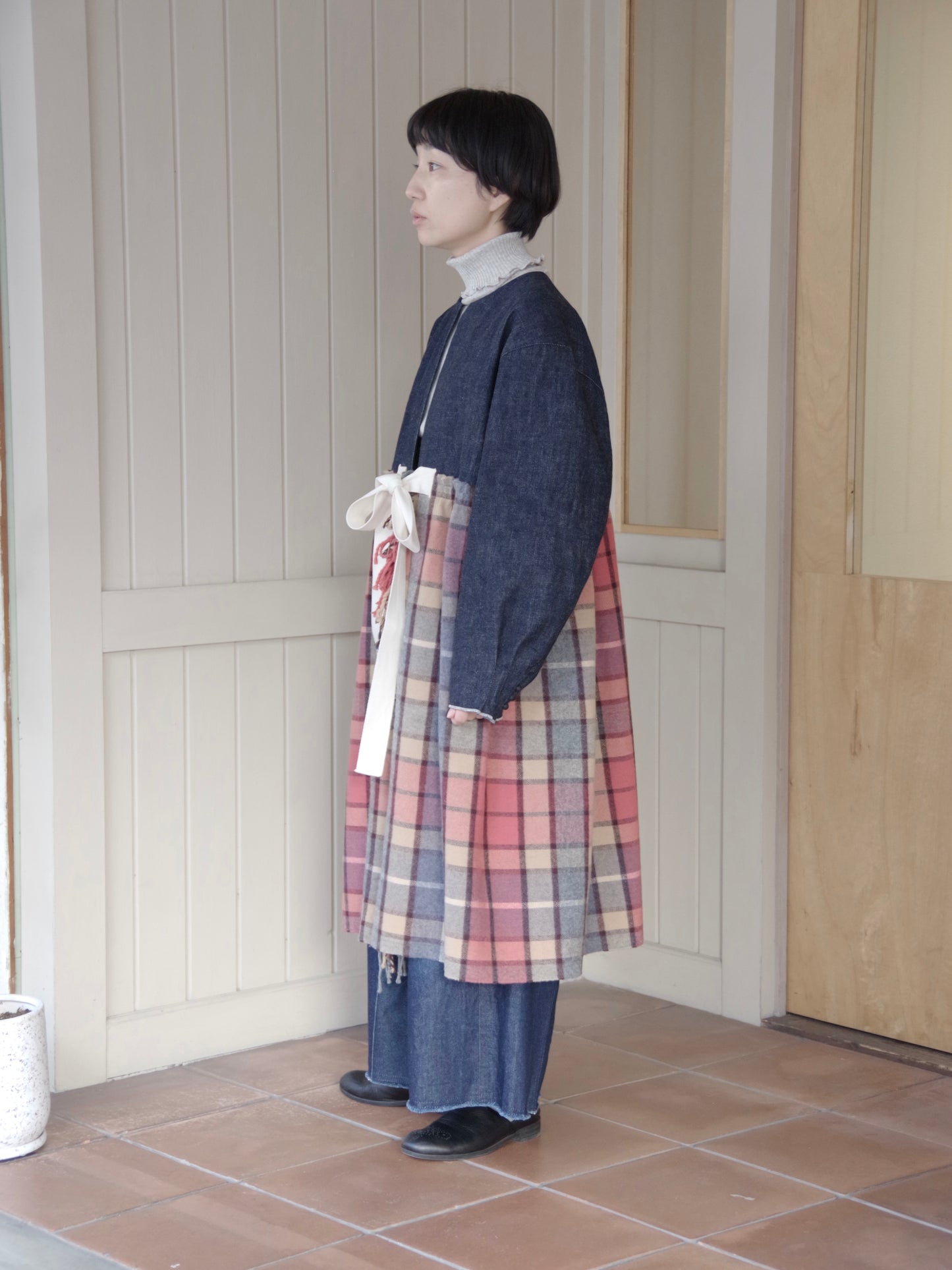 デニム×ストール切り替えコート　MO-25-CO-005