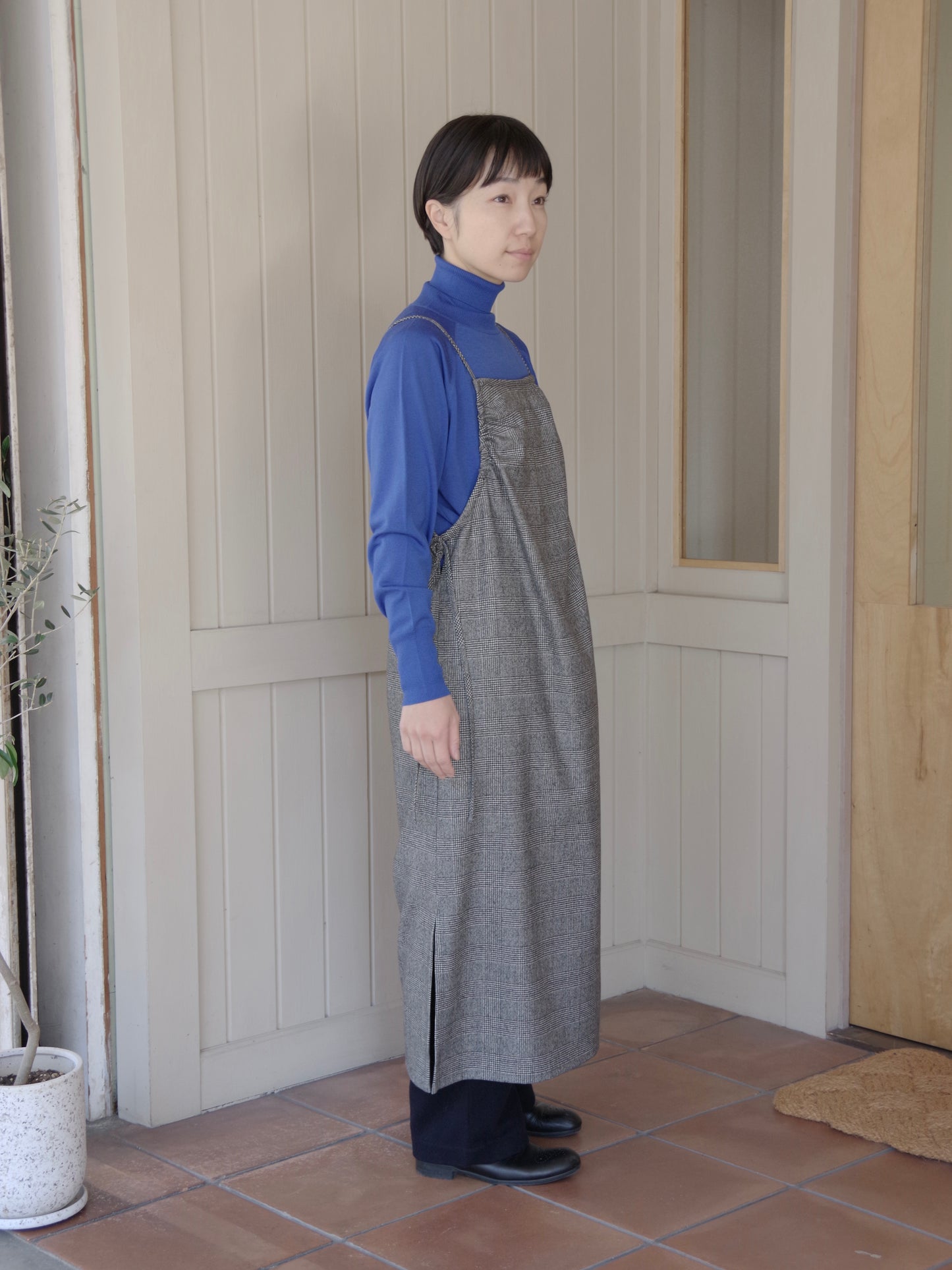 washable wool check drawstring ワンピース | yuni