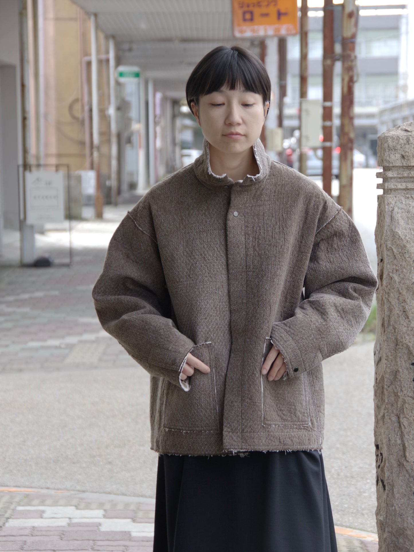 denim / fleece needle punch over jacket | qiri