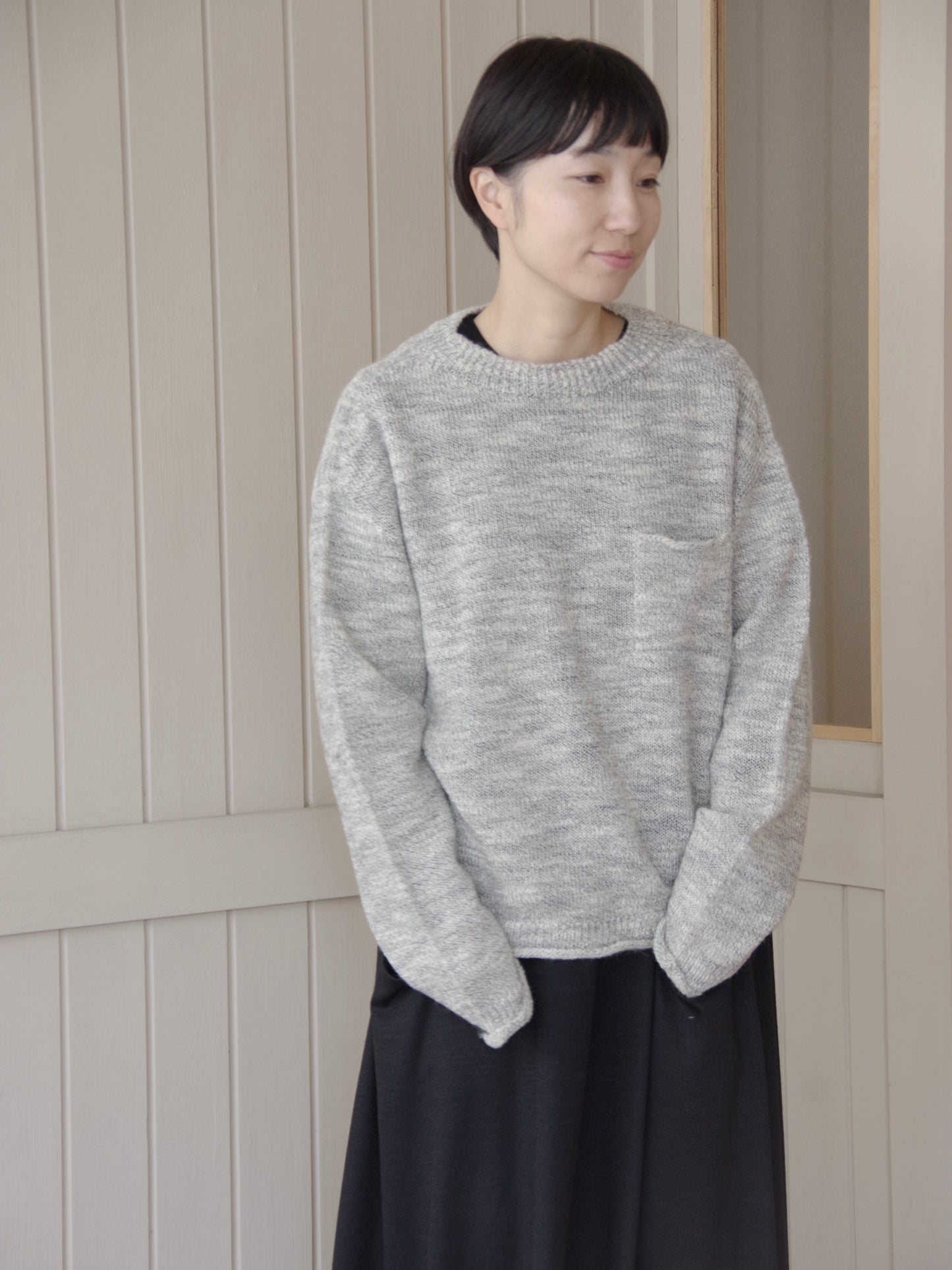 ランダムスラブウール 5Gホールガーメントシンプルポケットプルオーバー | Hands of creation