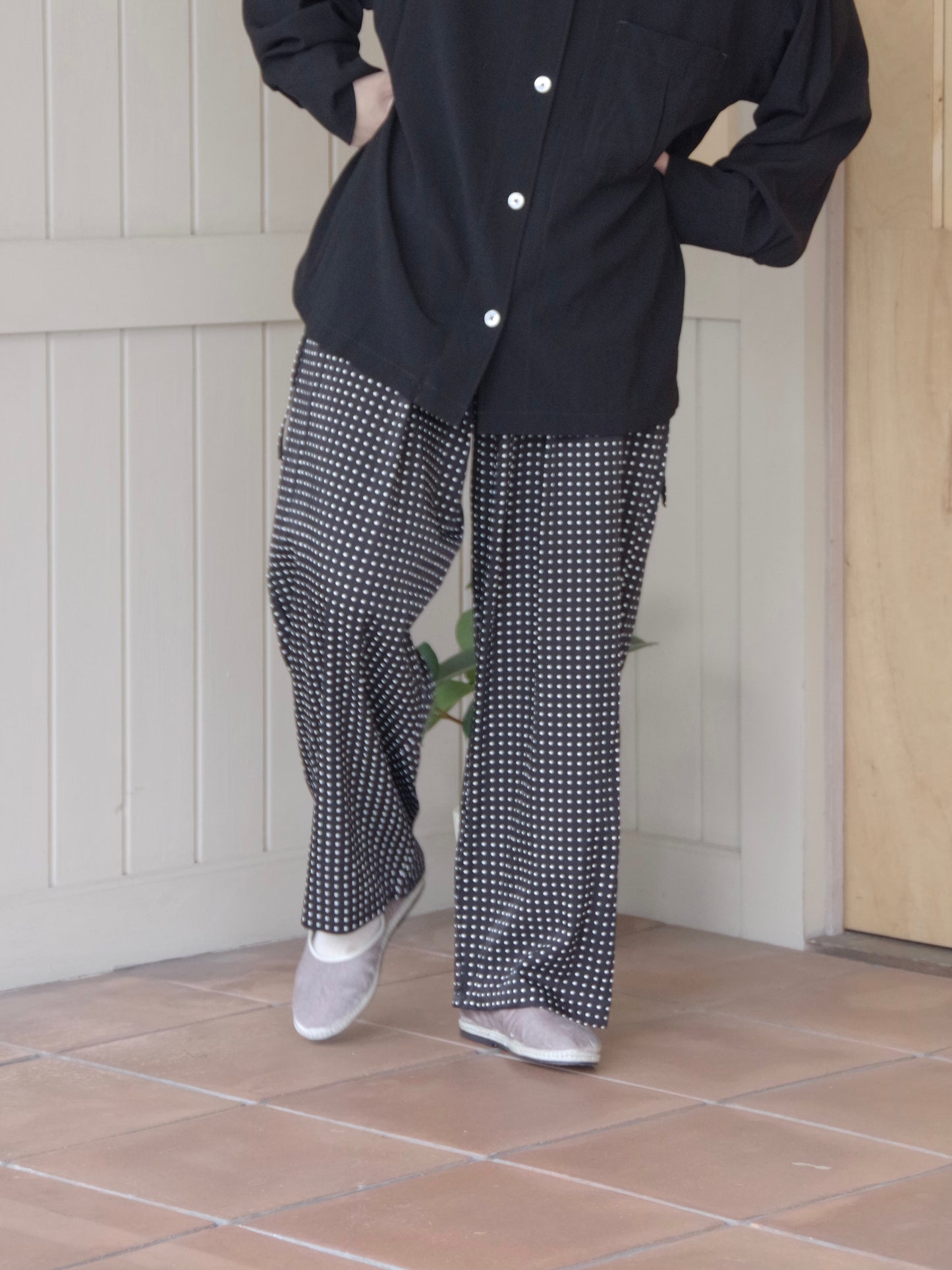 レーヨン/コットン Cu twill dot print drawstrings パンツ | yuni
