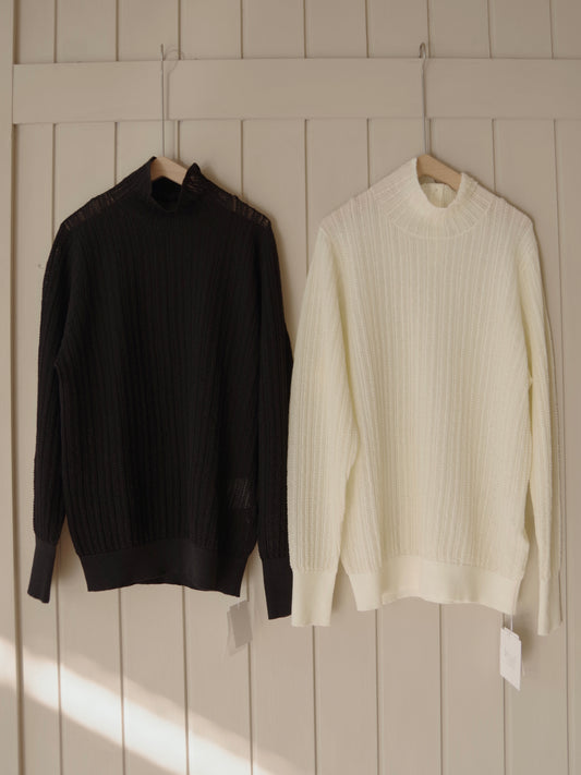 コットン/ナイロン sheer stripes ハイネックニット | yuni