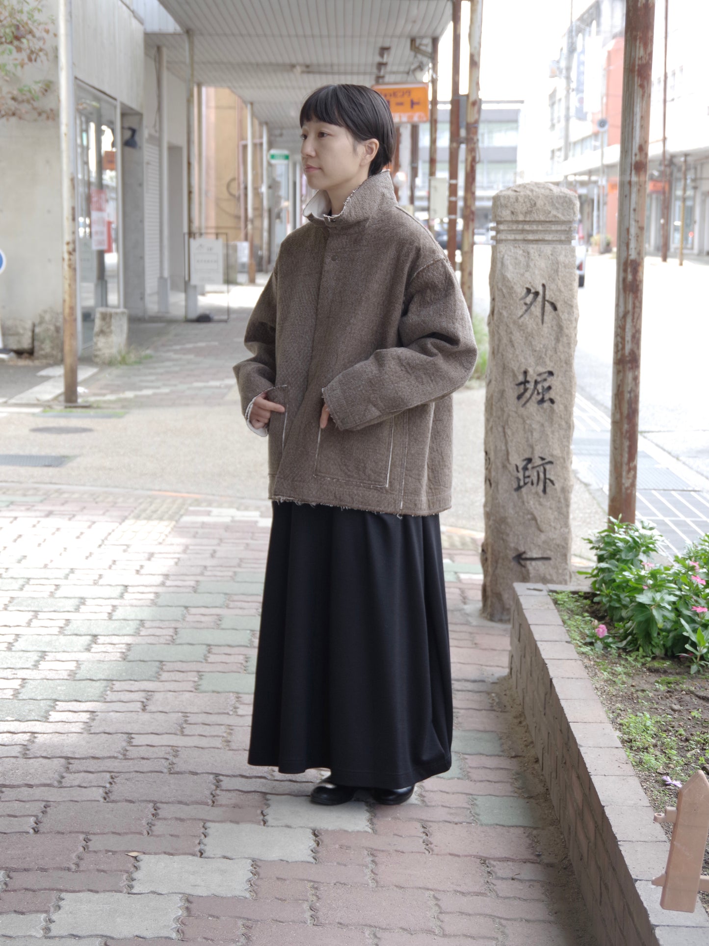 denim / fleece needle punch over jacket | qiri