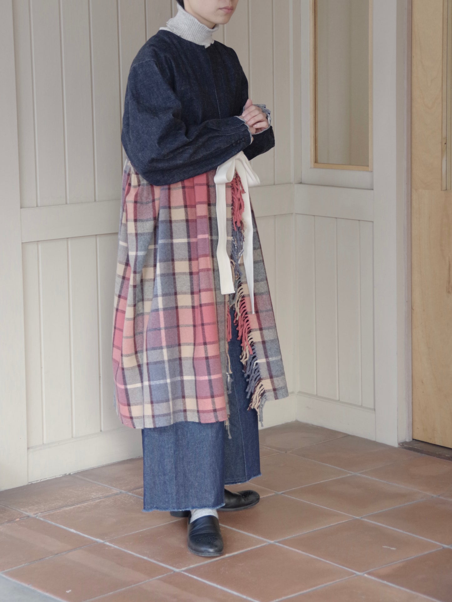 デニム×ストール切り替えコート　MO-25-CO-005