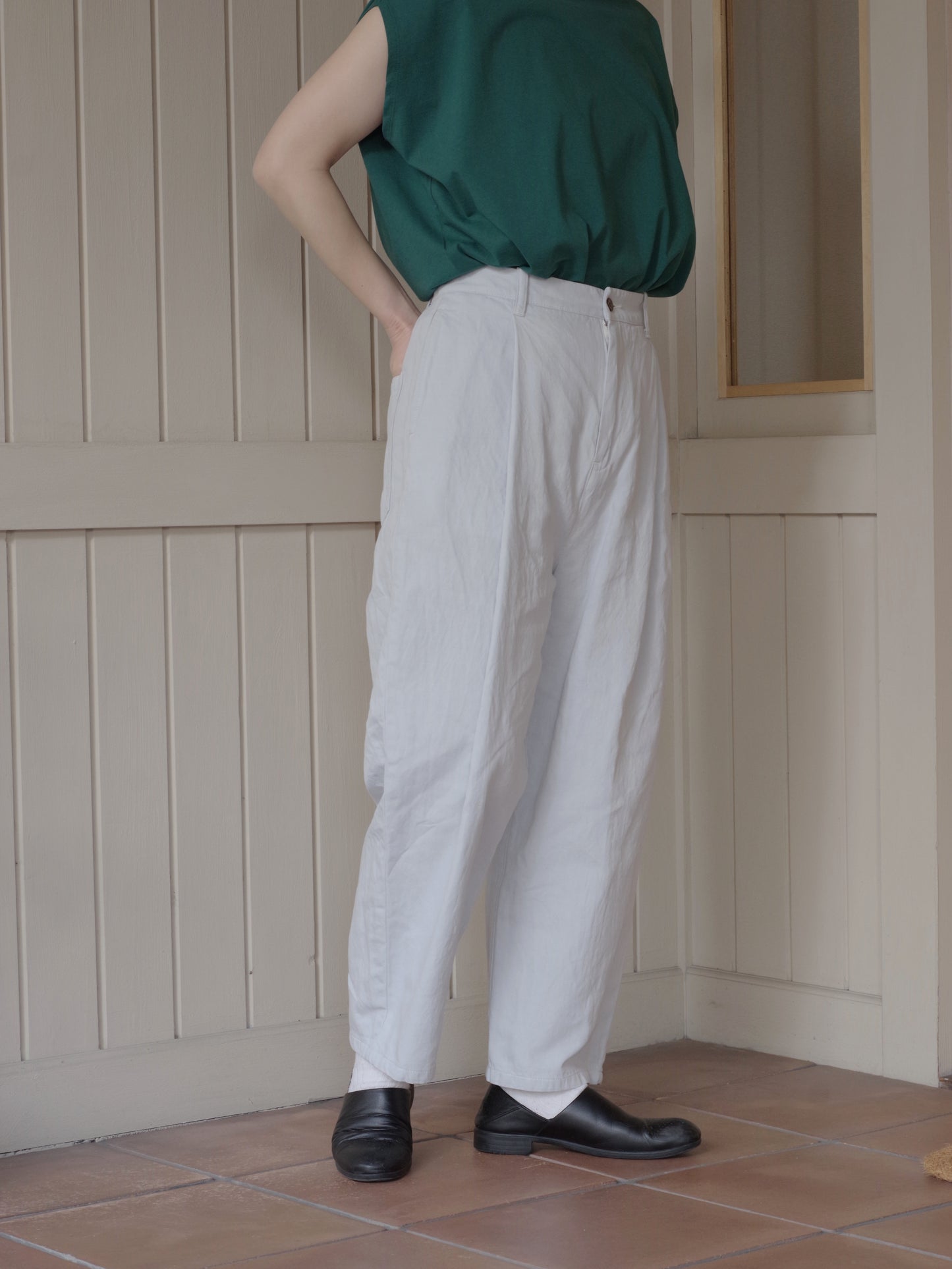 Cotton/Linen denim back gum パンツ | yuni