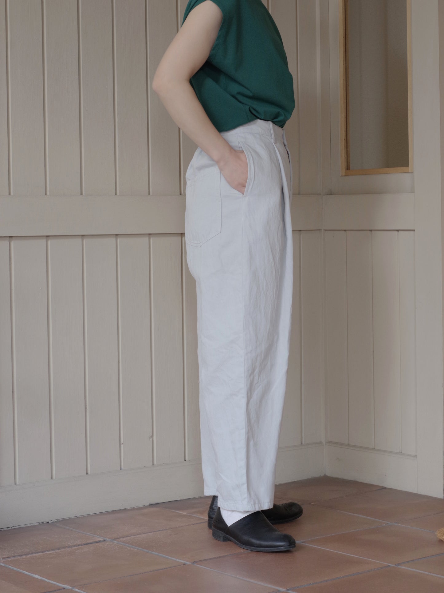 Cotton/Linen denim back gum パンツ | yuni