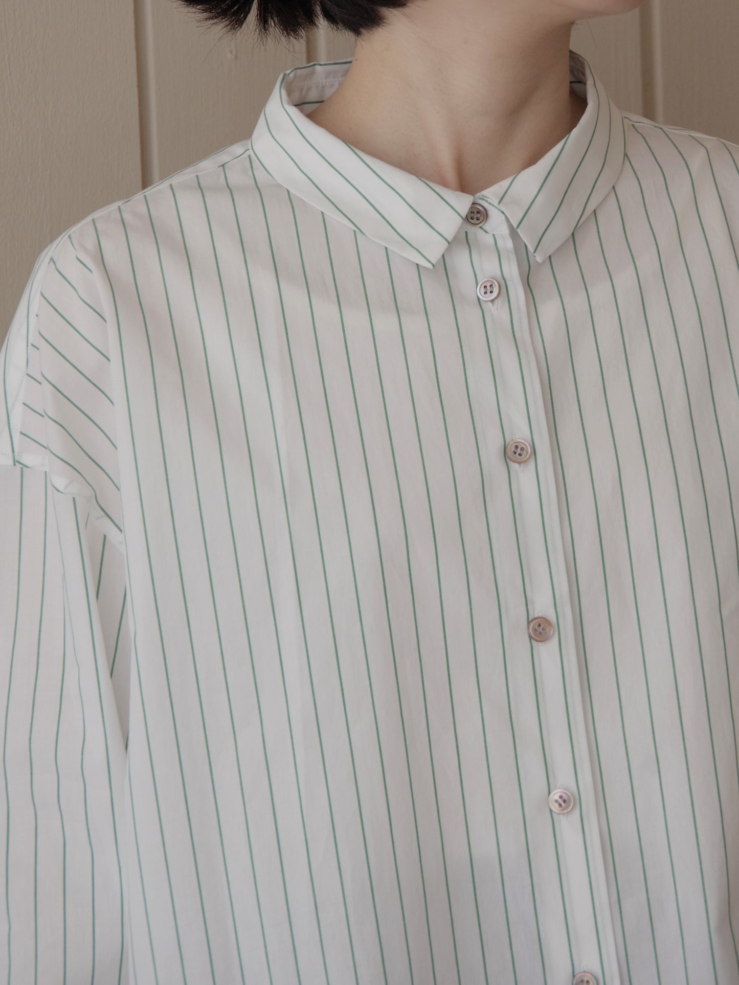 コットンピンストライプビックシルエットシャツ | atelier naruse