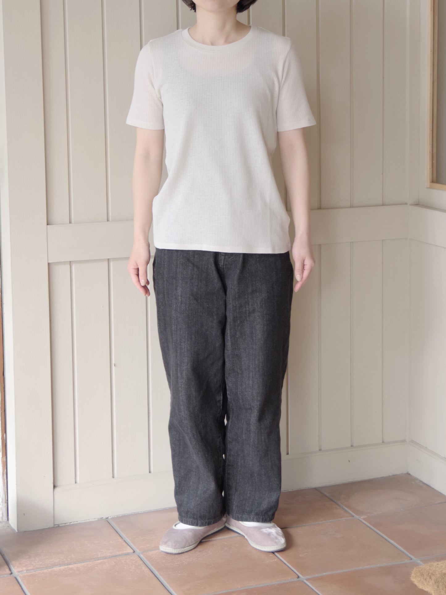コットンポリエステルナチュラルテレコ ハーフスリーブTシャツ | yuni