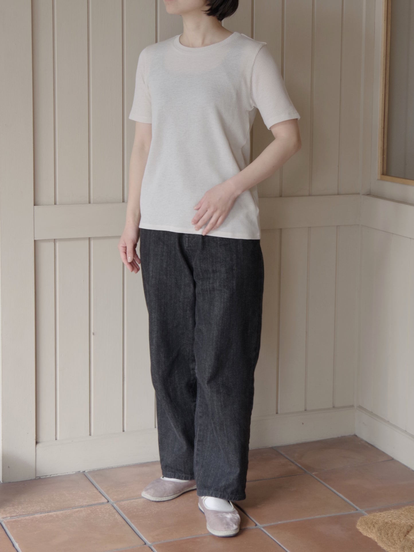 コットンポリエステルナチュラルテレコ ハーフスリーブTシャツ | yuni