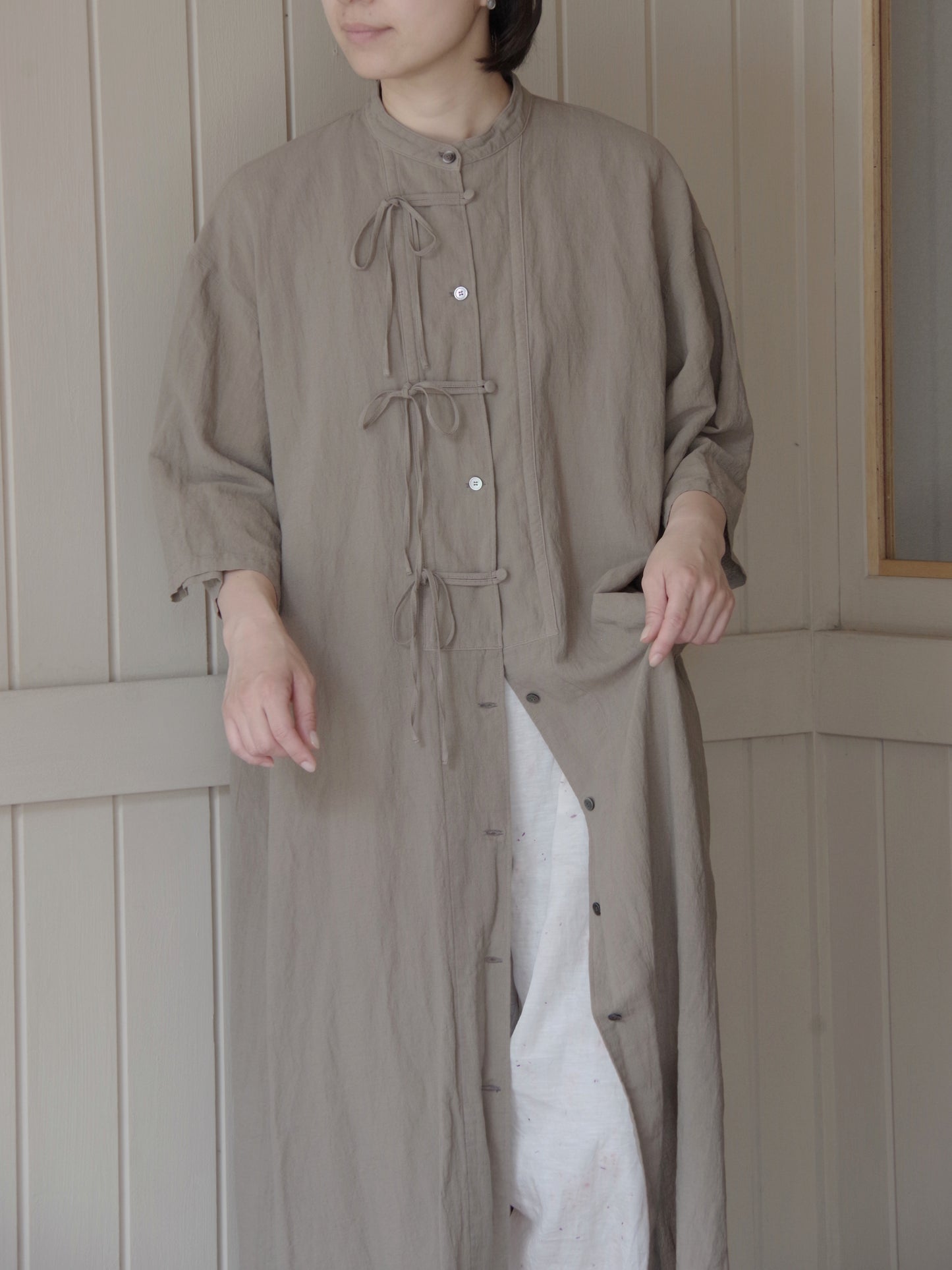 強撚CottonLine 近江晒 ribon シャツワンピース | yuni