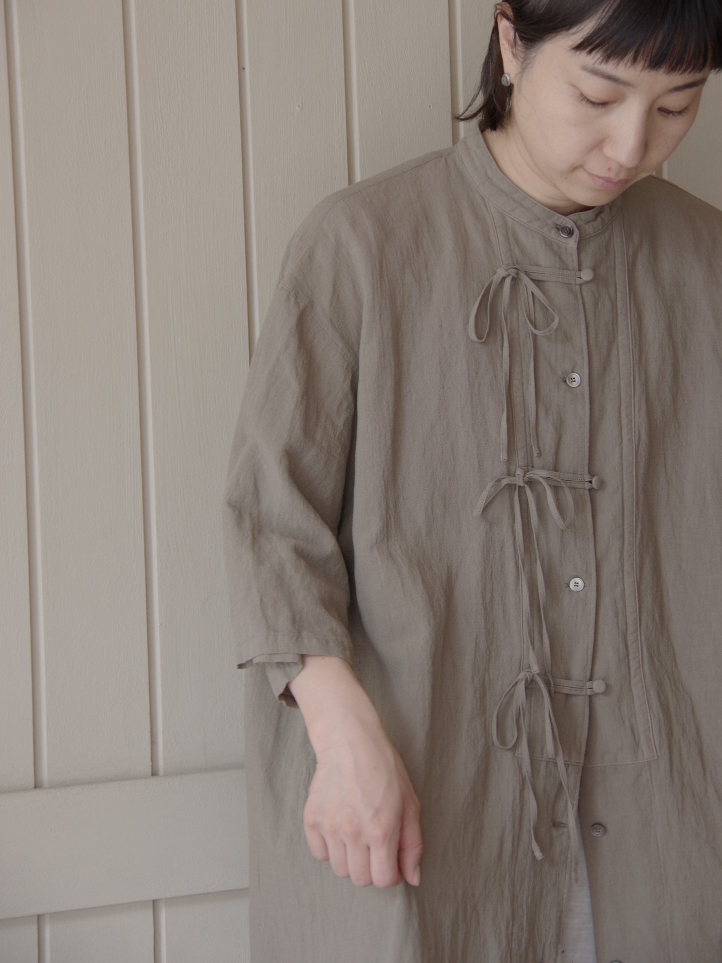 強撚CottonLine 近江晒 ribon シャツワンピース | yuni
