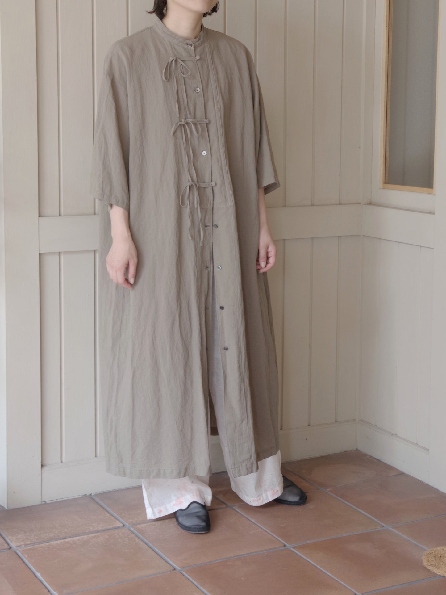 強撚CottonLine 近江晒 ribon シャツワンピース | yuni