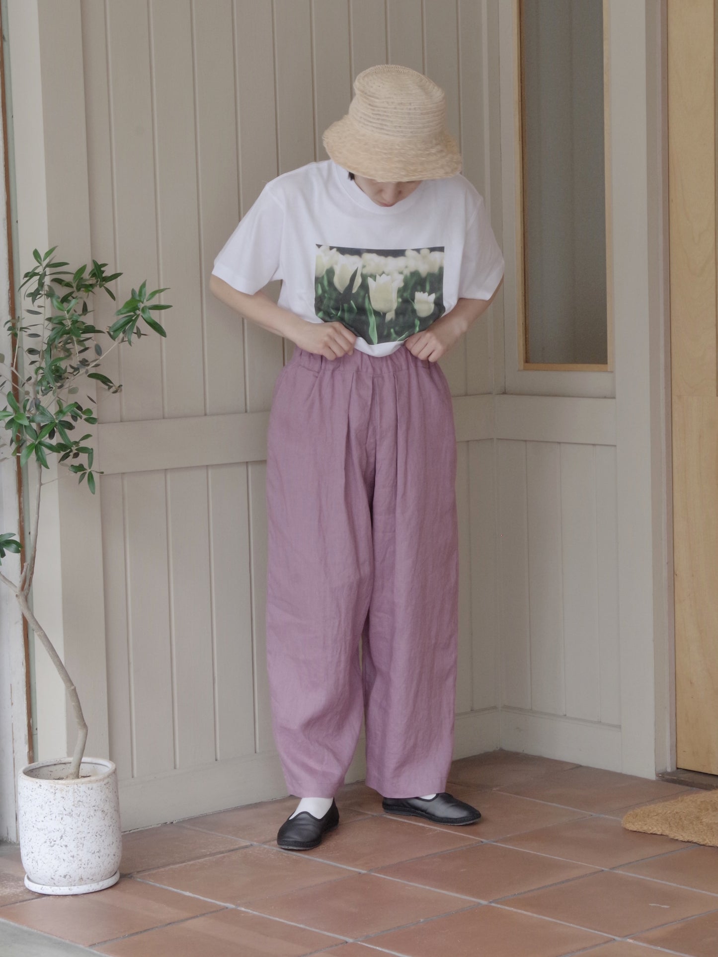 40/1 Linen easy gum tack パンツ | yuni