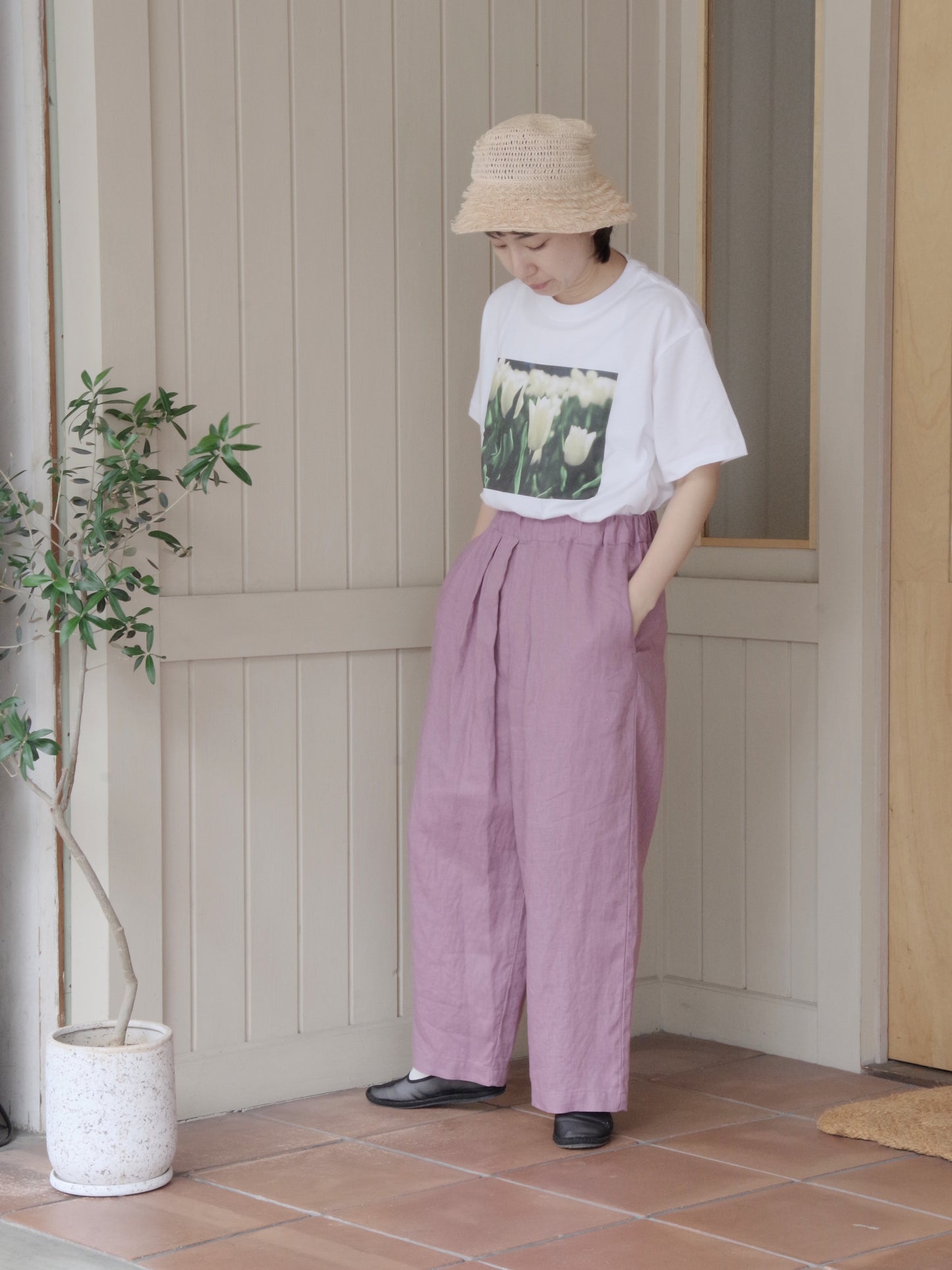 40/1 Linen easy gum tack パンツ | yuni