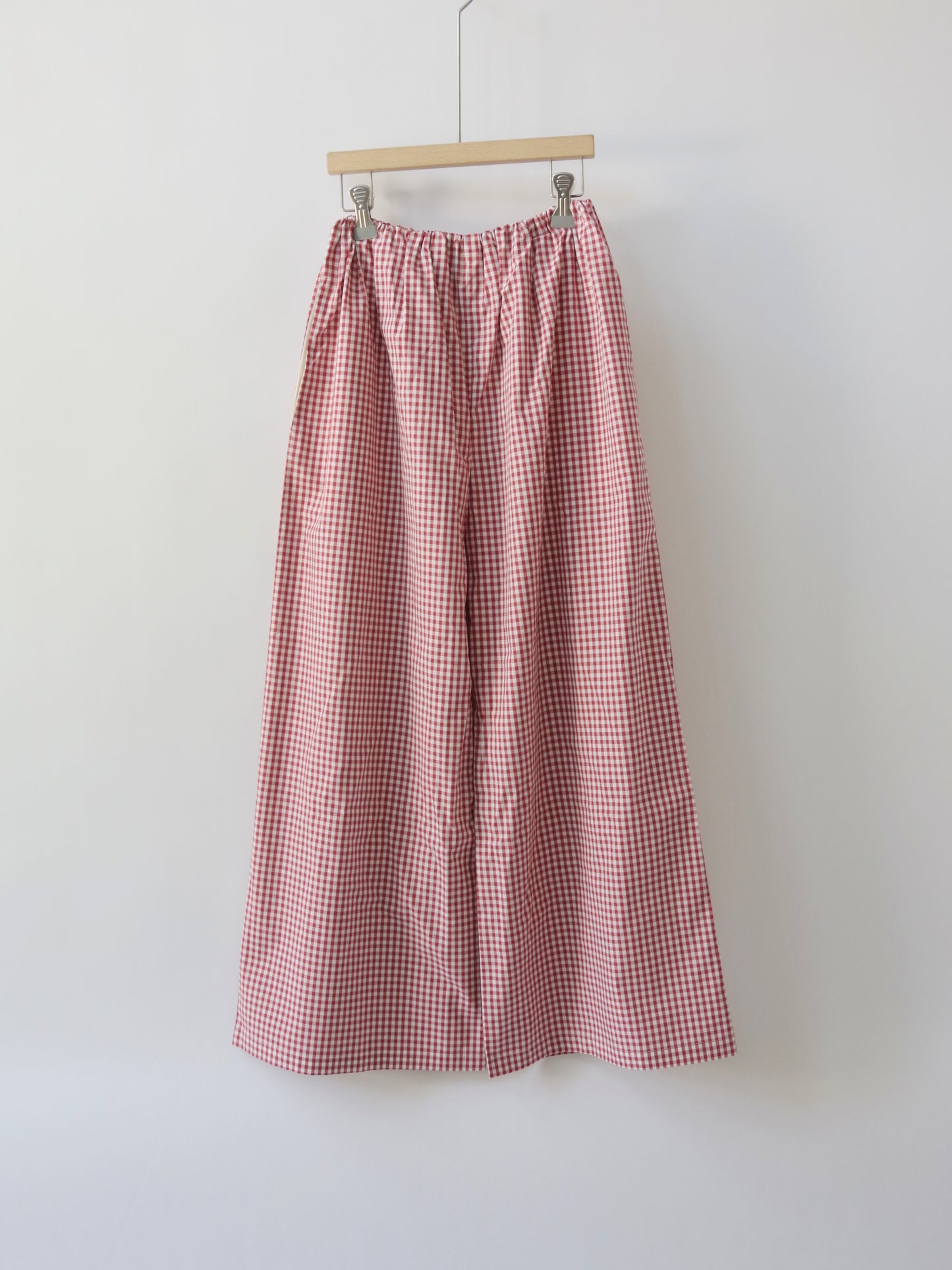 チェック柄シンプルワイドパンツ　赤｜potandtea