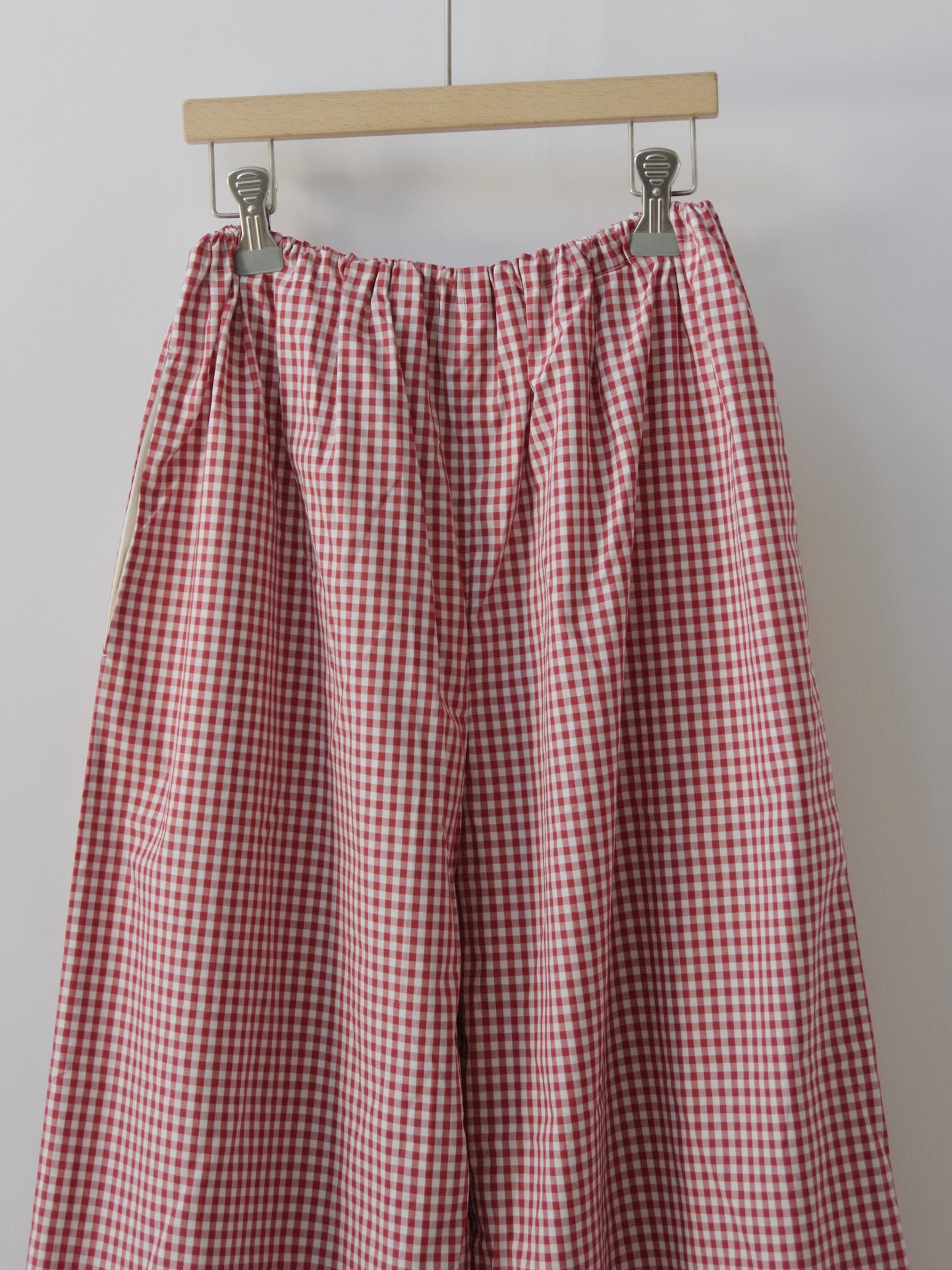 チェック柄シンプルワイドパンツ　赤｜potandtea