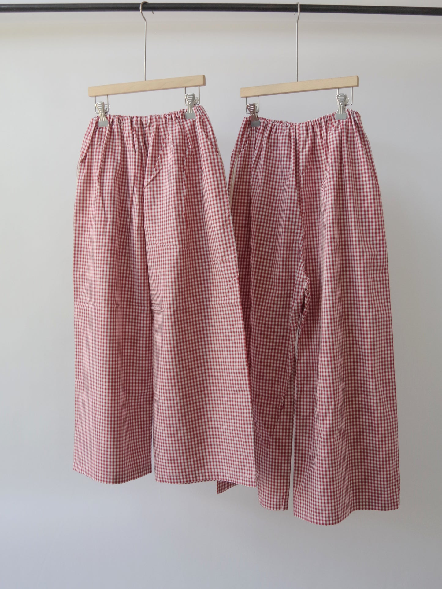 チェック柄シンプルワイドパンツ　赤｜potandtea