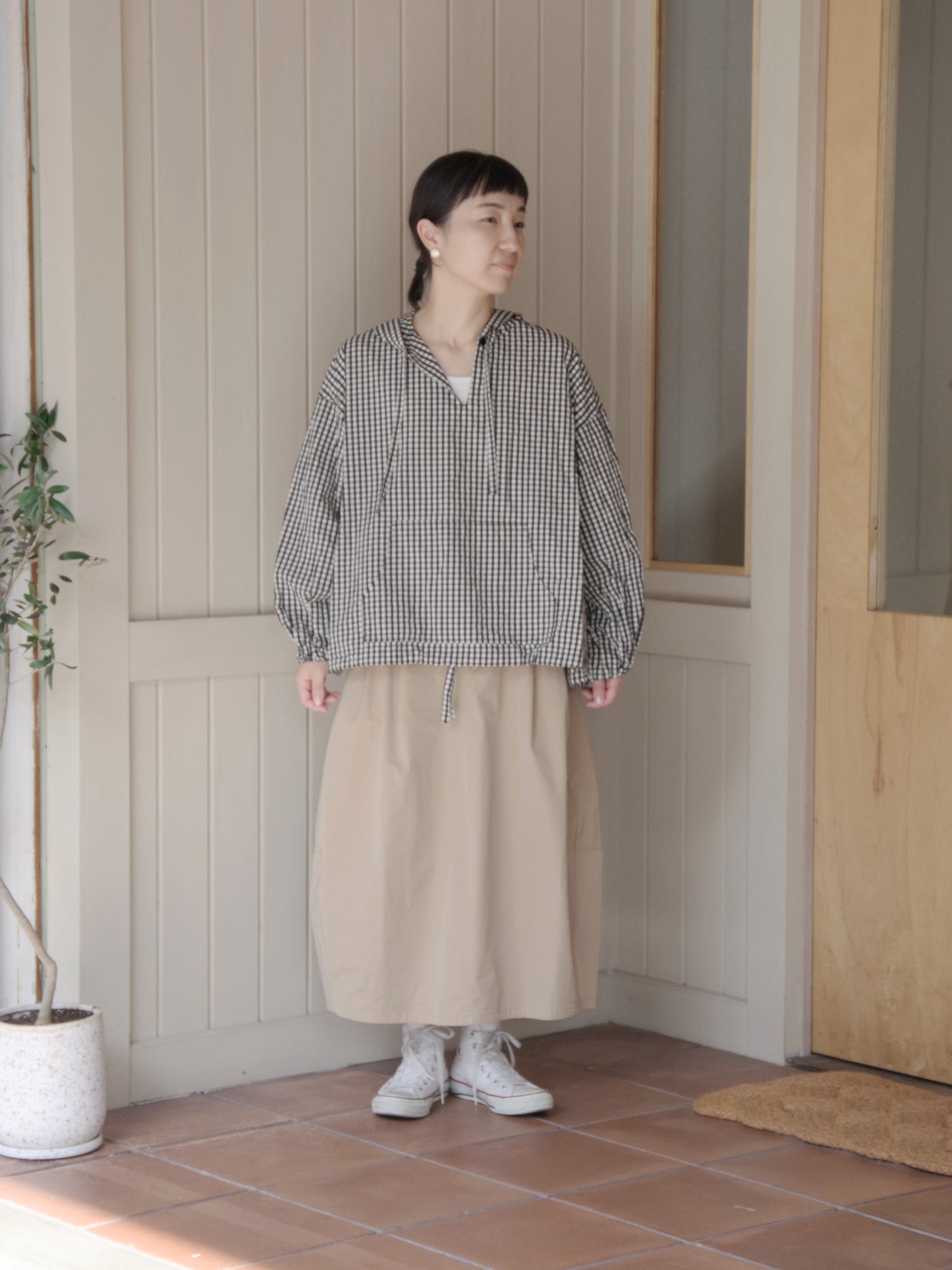 Cotton cupra ギンガム hooded パーカー | yuni