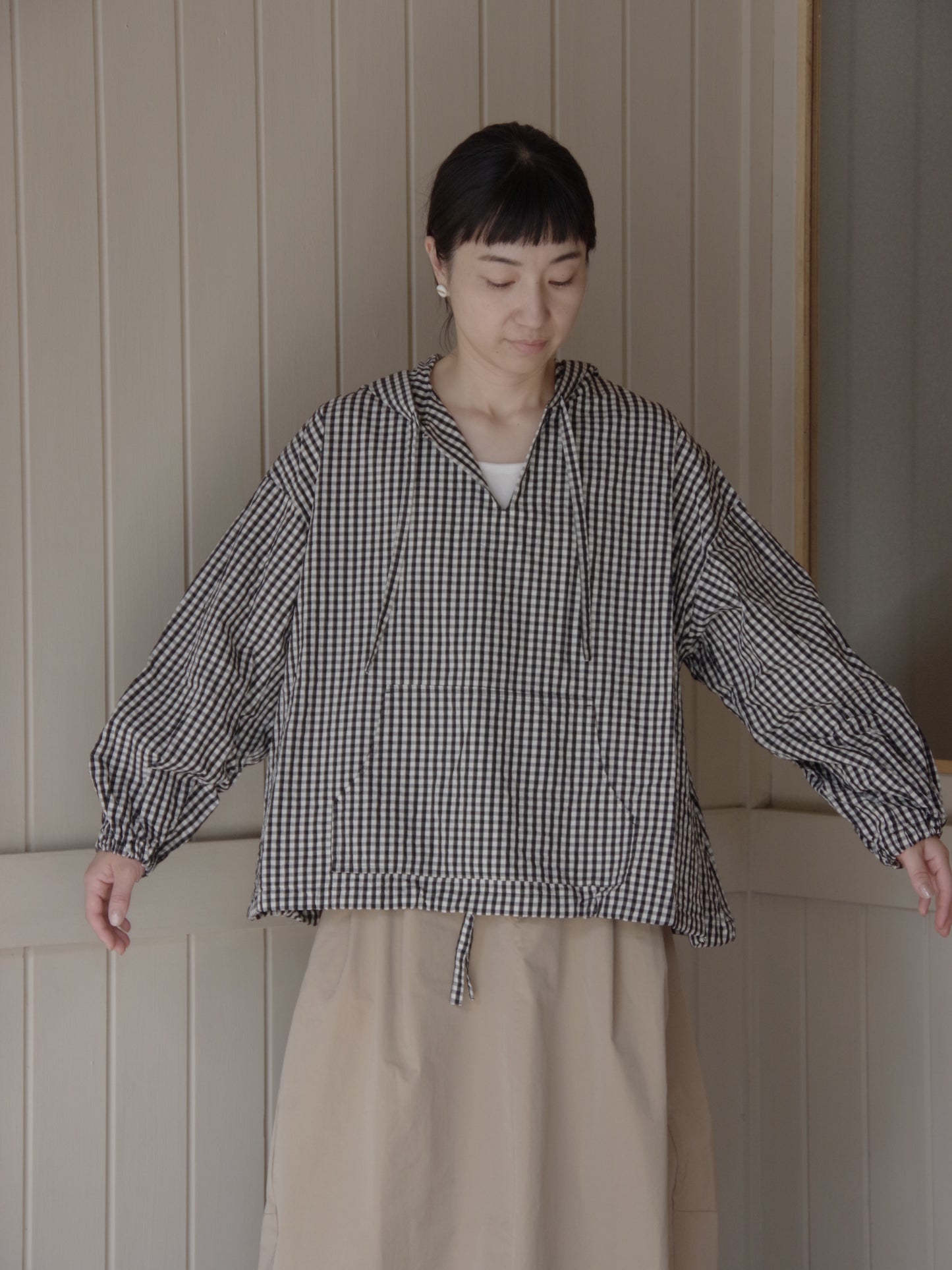 Cotton cupra ギンガム hooded パーカー | yuni