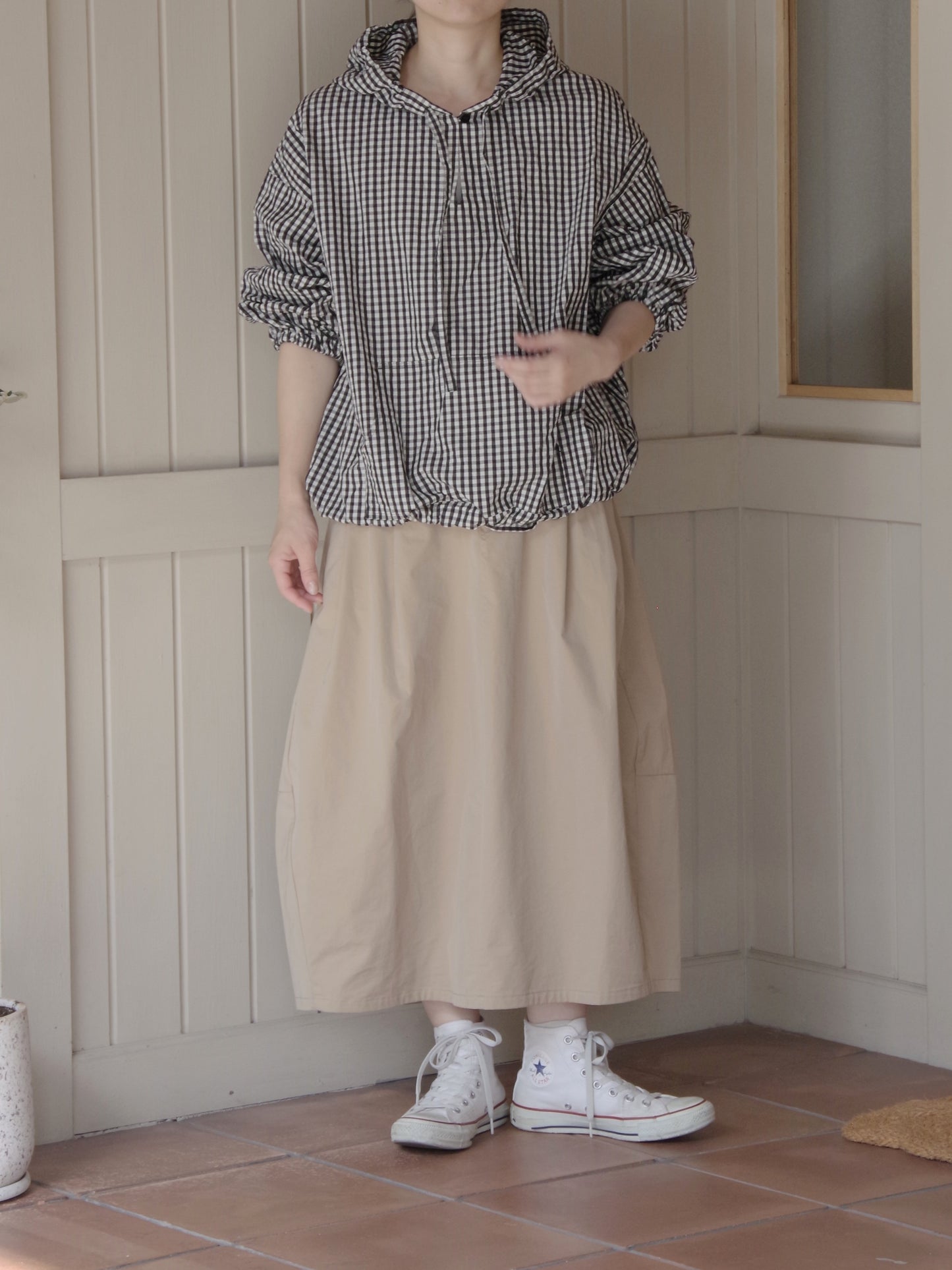 Cotton cupra ギンガム hooded パーカー | yuni