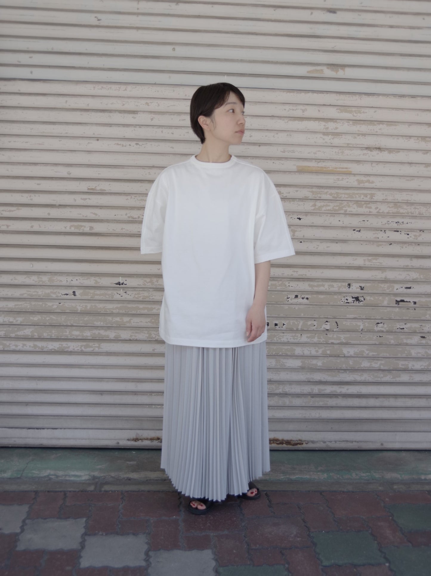 polyester voile half way accordion pleated skirt | itochi