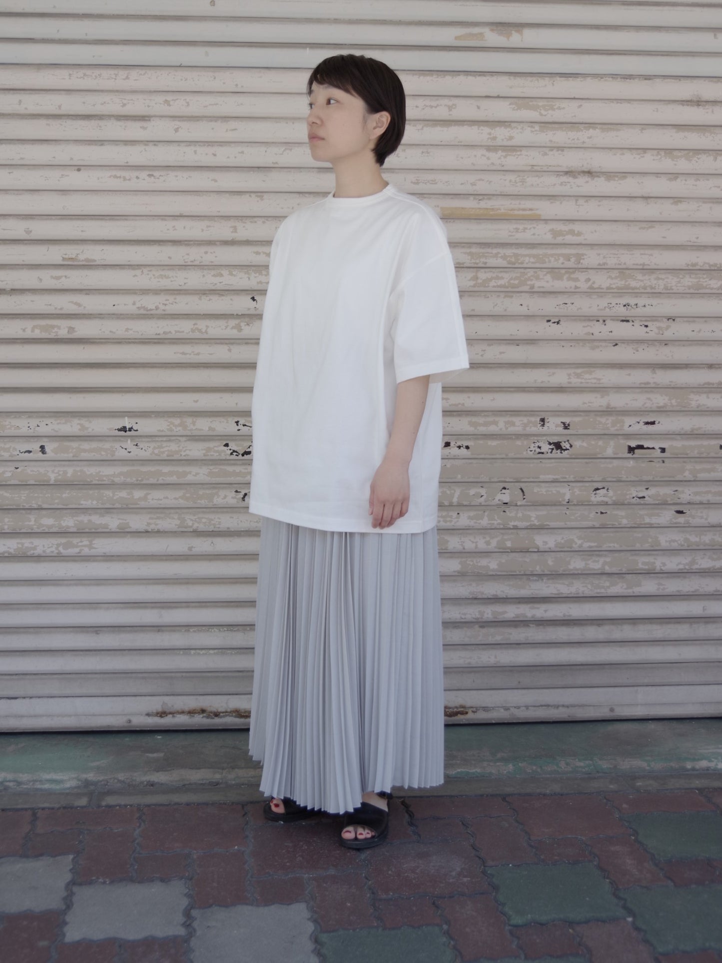 polyester voile half way accordion pleated skirt | itochi