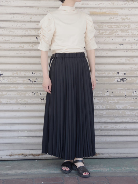 polyester voile half way accordion pleated skirt | itochi