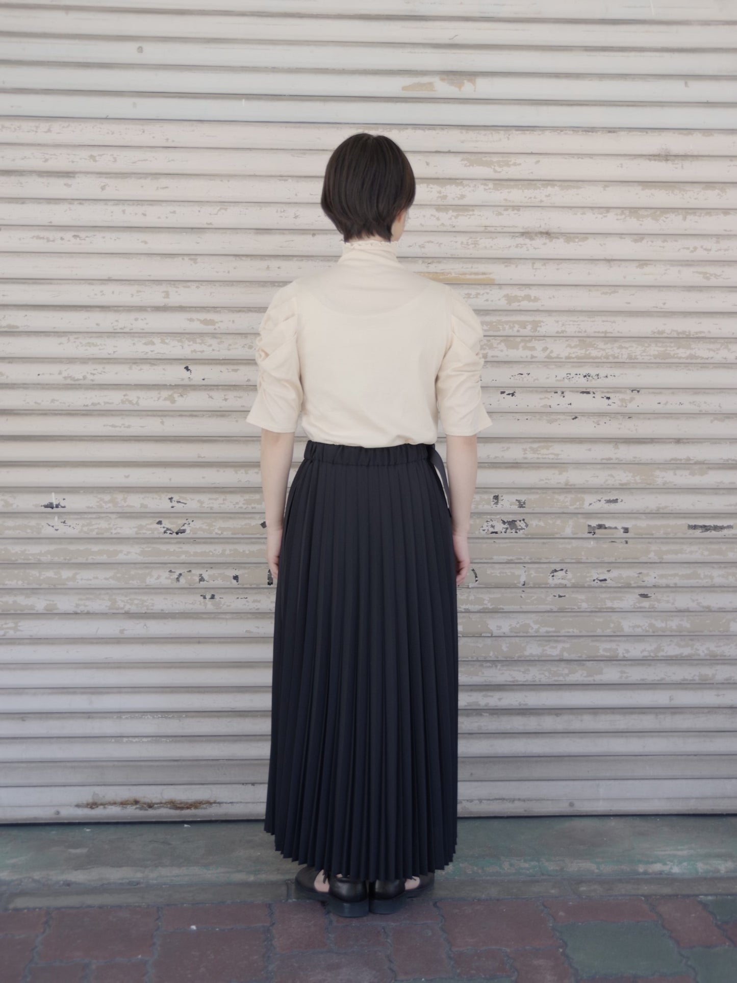 polyester voile half way accordion pleated skirt | itochi