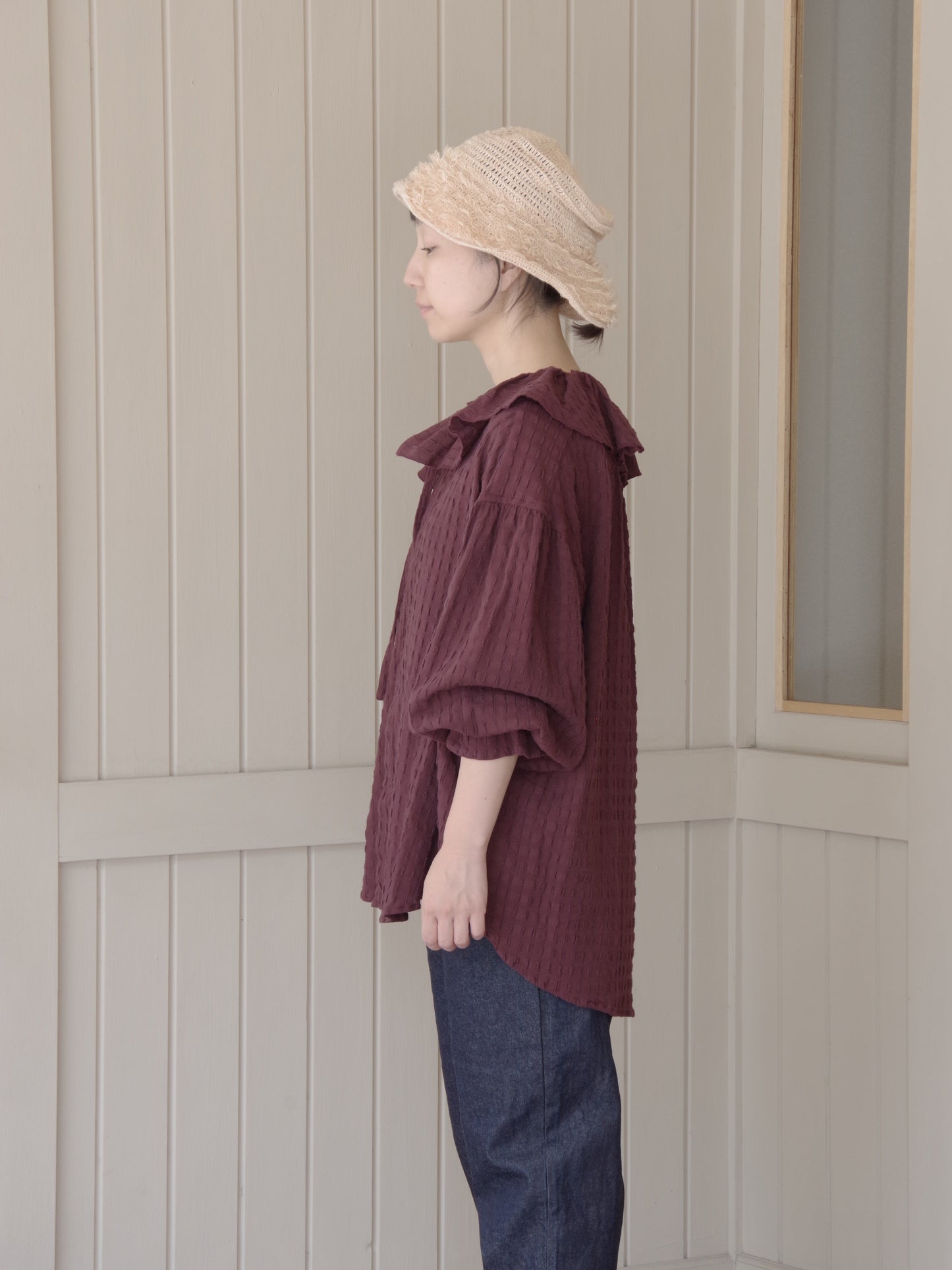 SHEER CHECK TACK FRILL ブラウス | buoybuoy