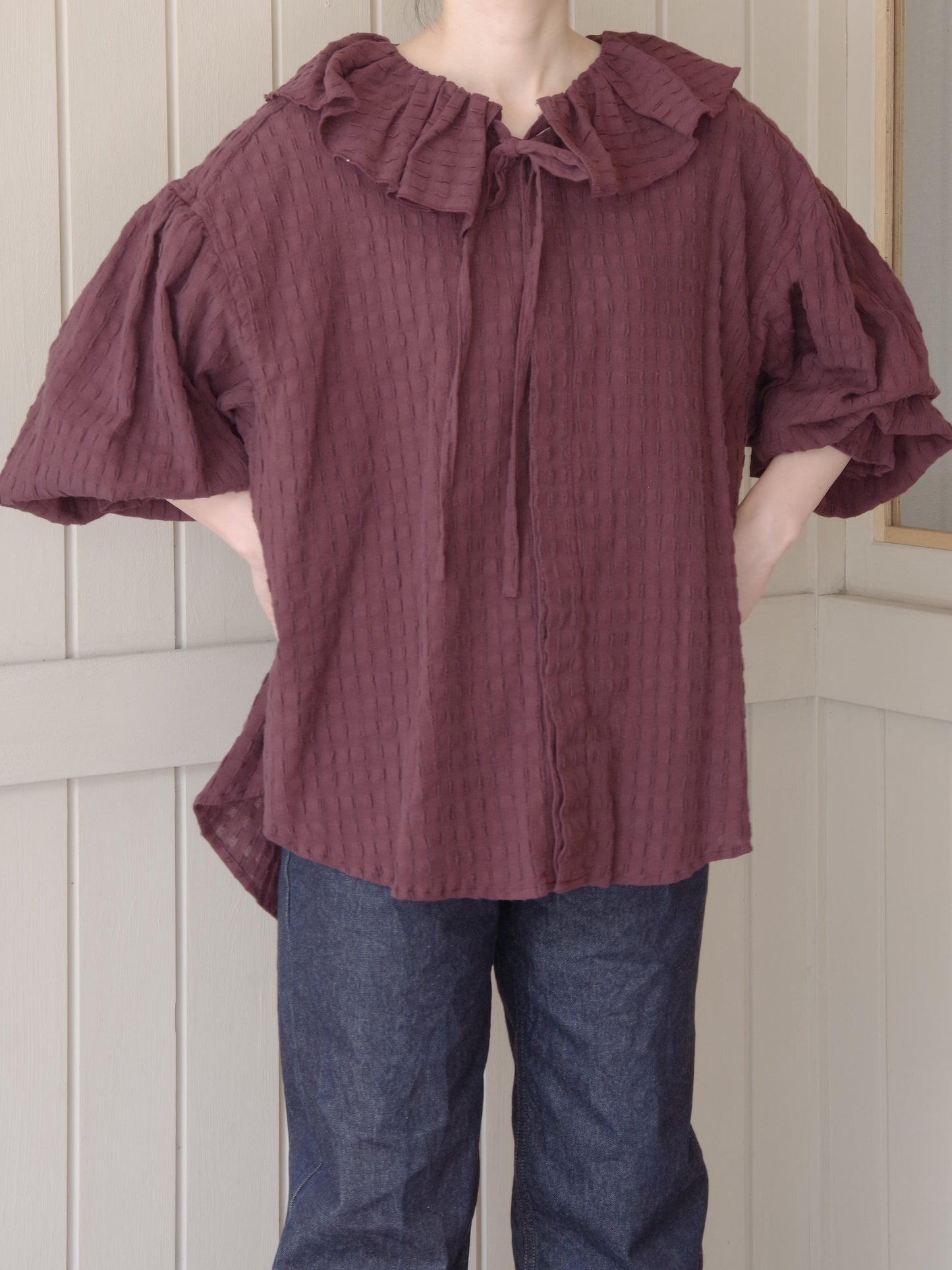 SHEER CHECK TACK FRILL ブラウス | buoybuoy