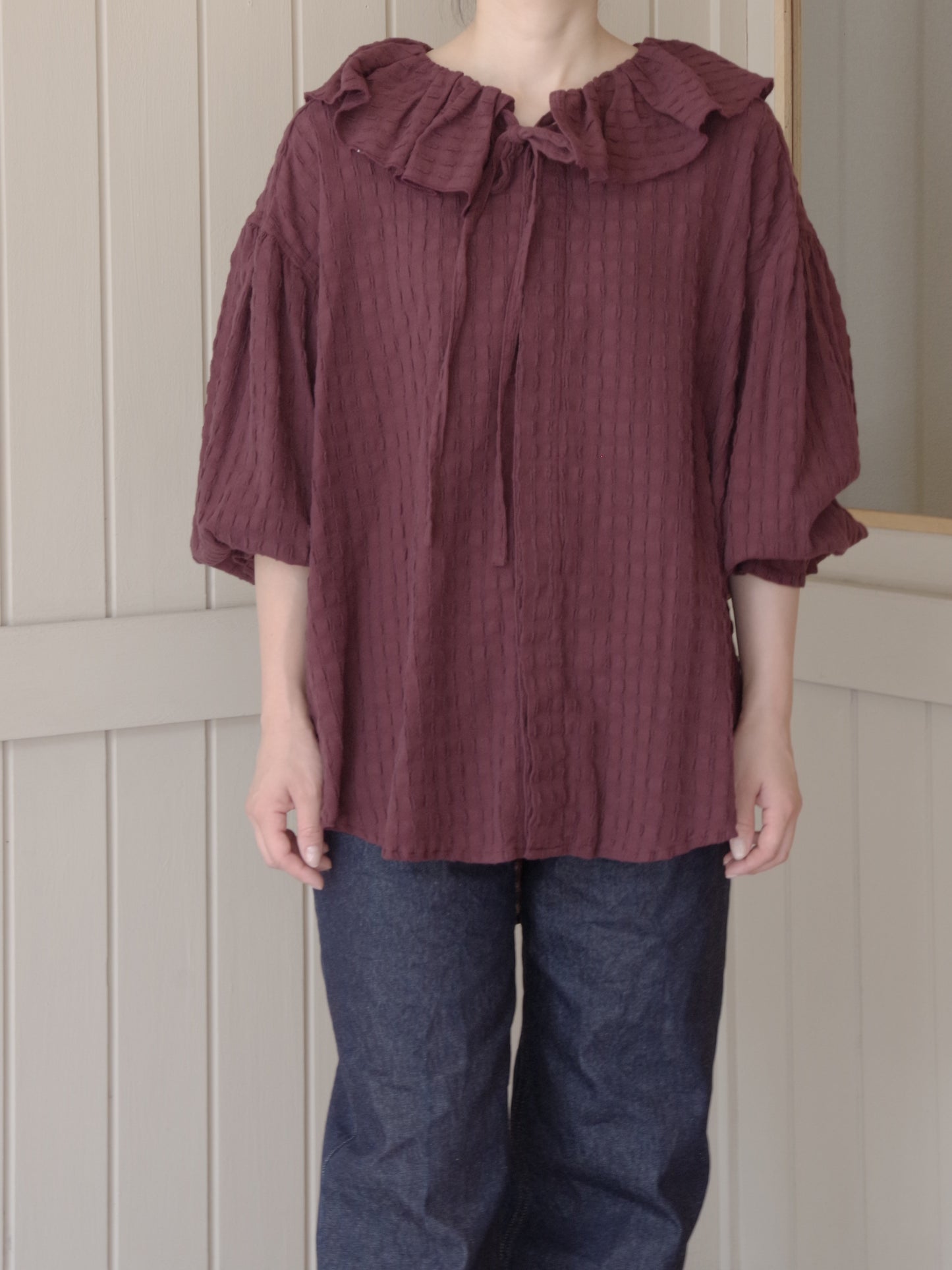 SHEER CHECK TACK FRILL ブラウス | buoybuoy