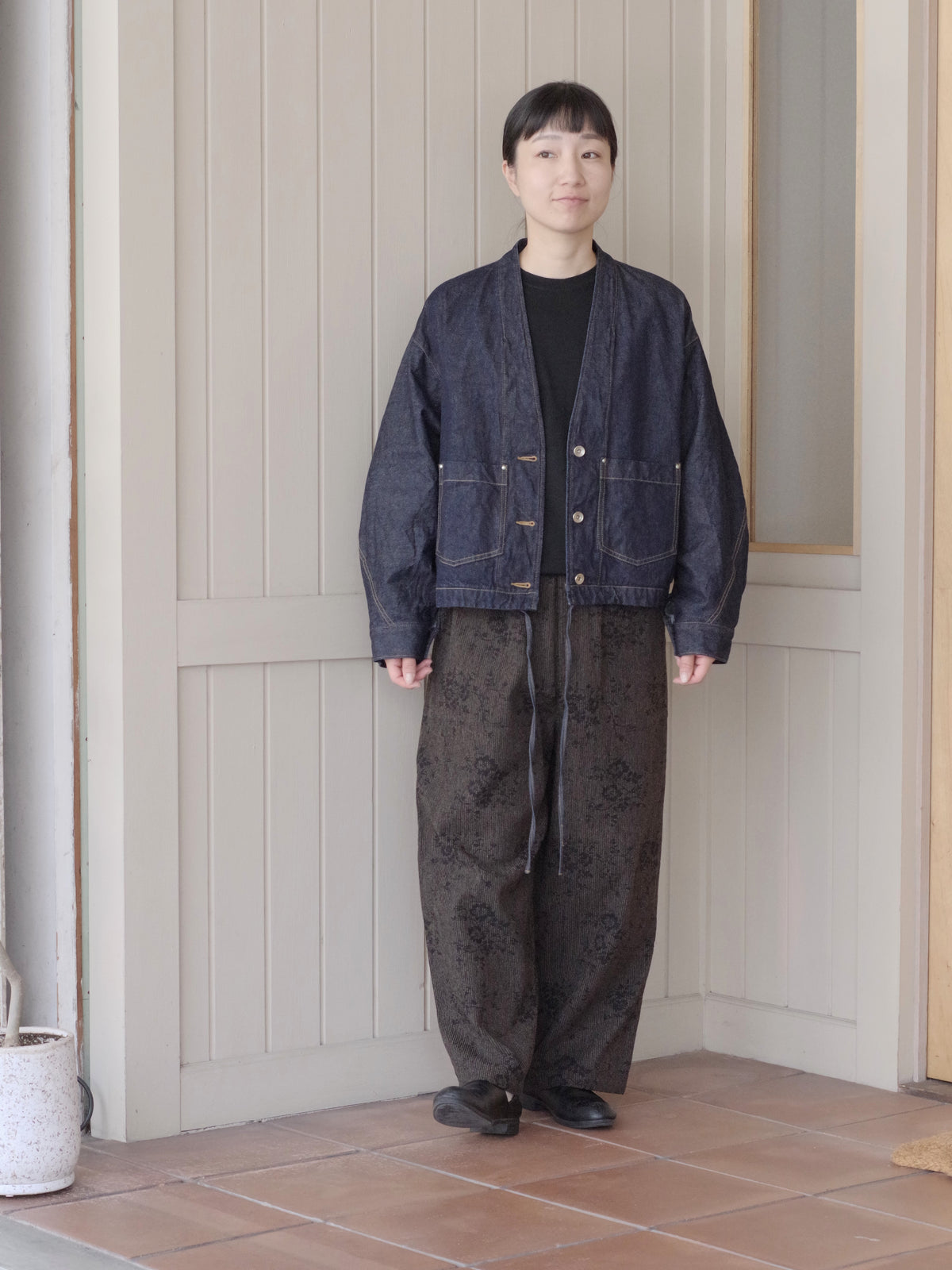 Cotton 11oz denim no collar cocoon ブルゾン | yuni