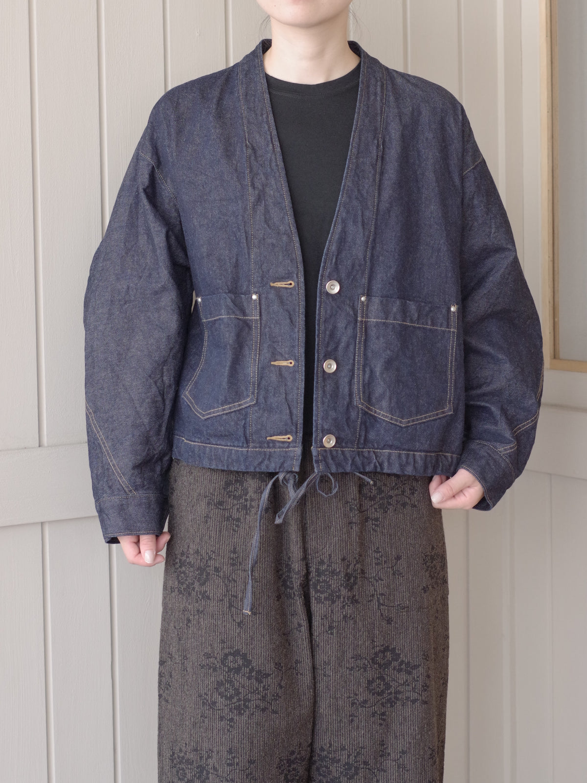 Cotton 11oz denim no collar cocoon ブルゾン | yuni
