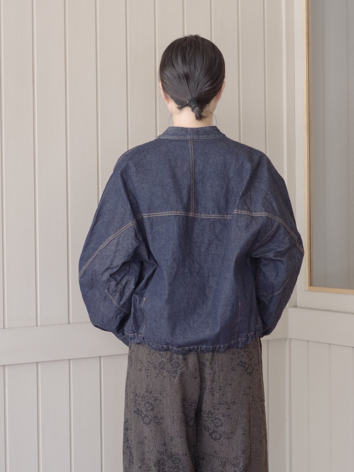 Cotton 11oz denim no collar cocoon ブルゾン | yuni