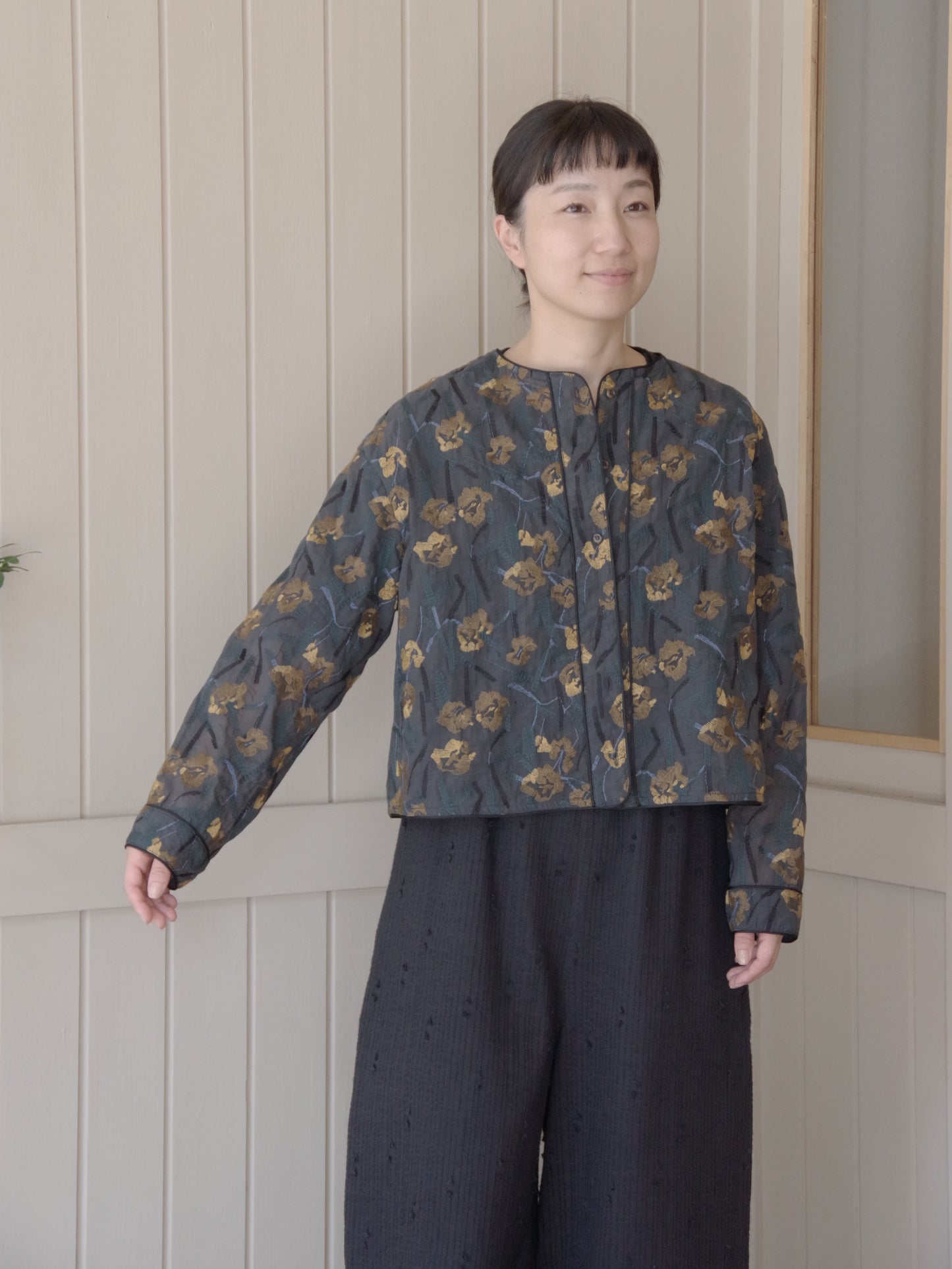 Cotton Nylon sheer blooming embroidery haori ブラウス | yuni