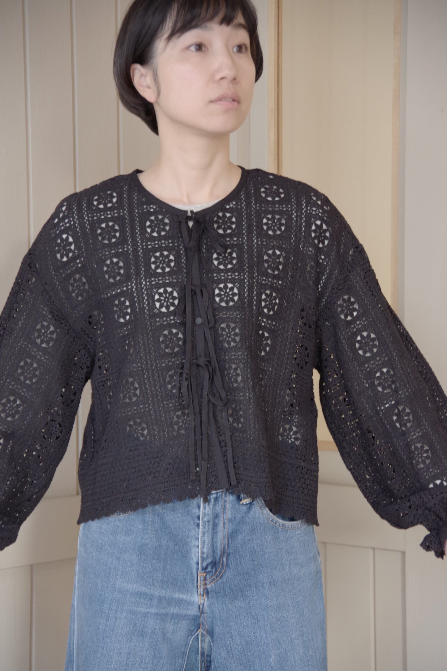 コットンレース gather sleeve haori ブラウス | yuni