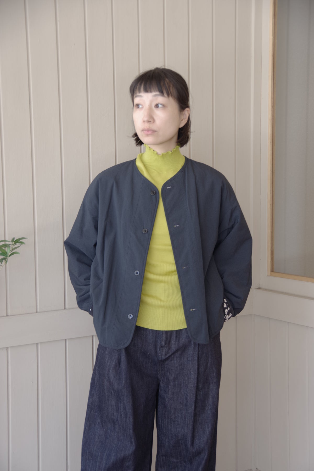 小花プリント x無地 中綿 リバーシブルジャケット | yuni